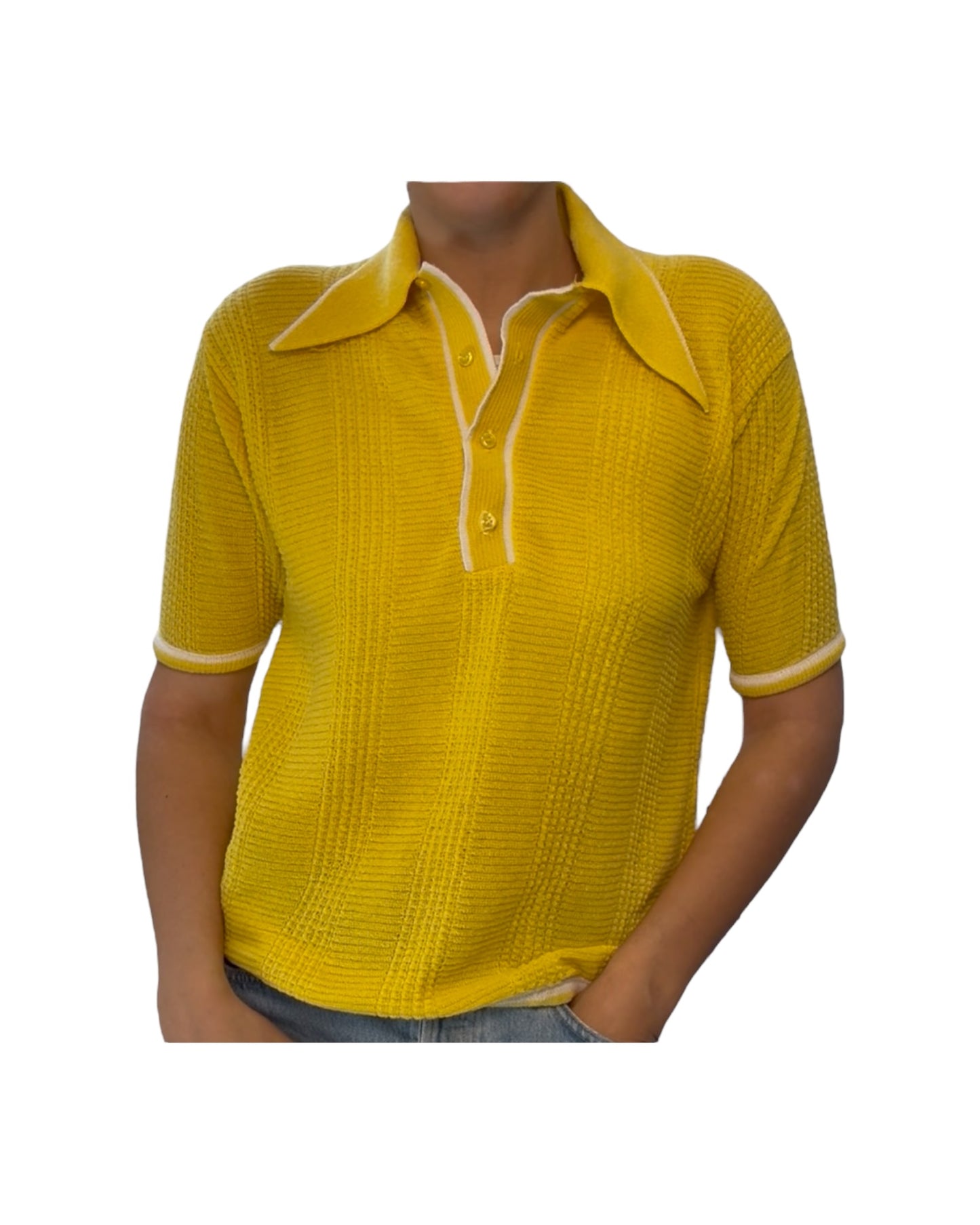 Vintage Yellow Knit Polo Top