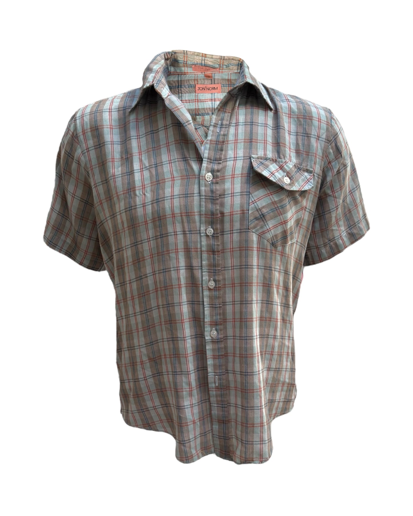 Vintage Plaid Short Sleeve Button-Up Top