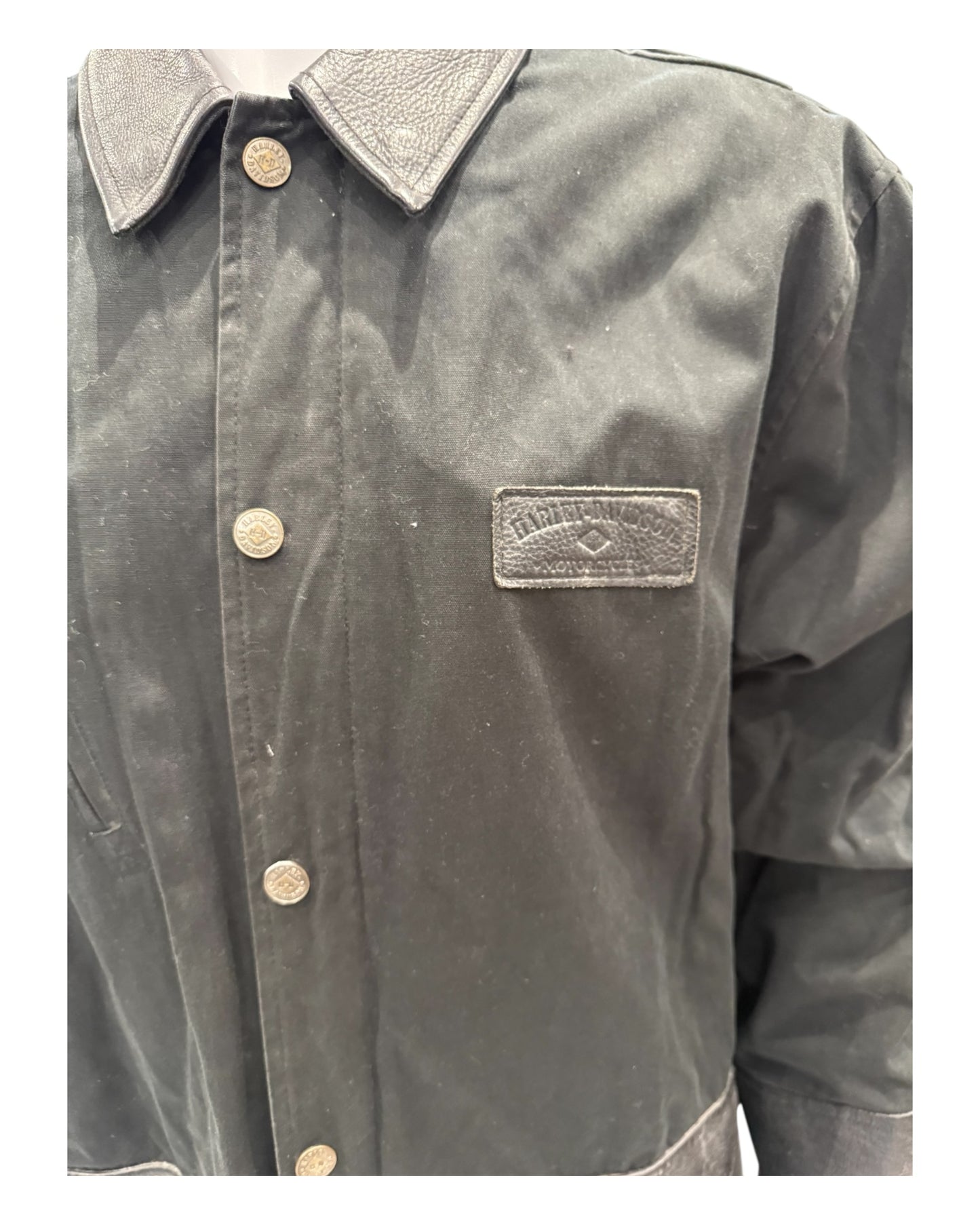 Vintage Harley Davidson Black Cotton and Leather Jacket