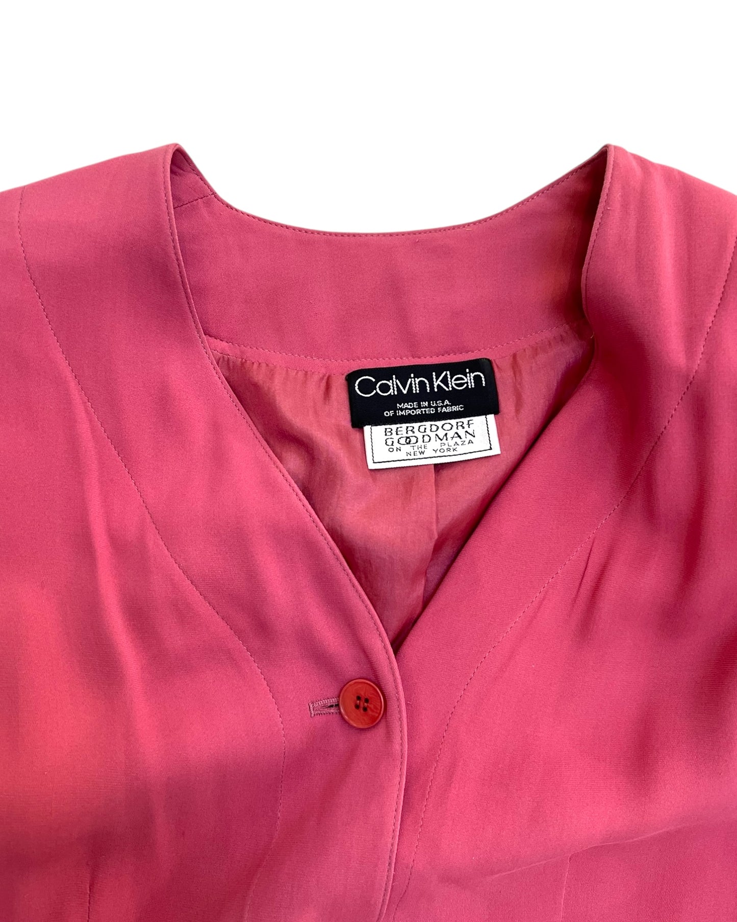 Vintage 1980s Calvin Klein Pink Silk Blazer Dress