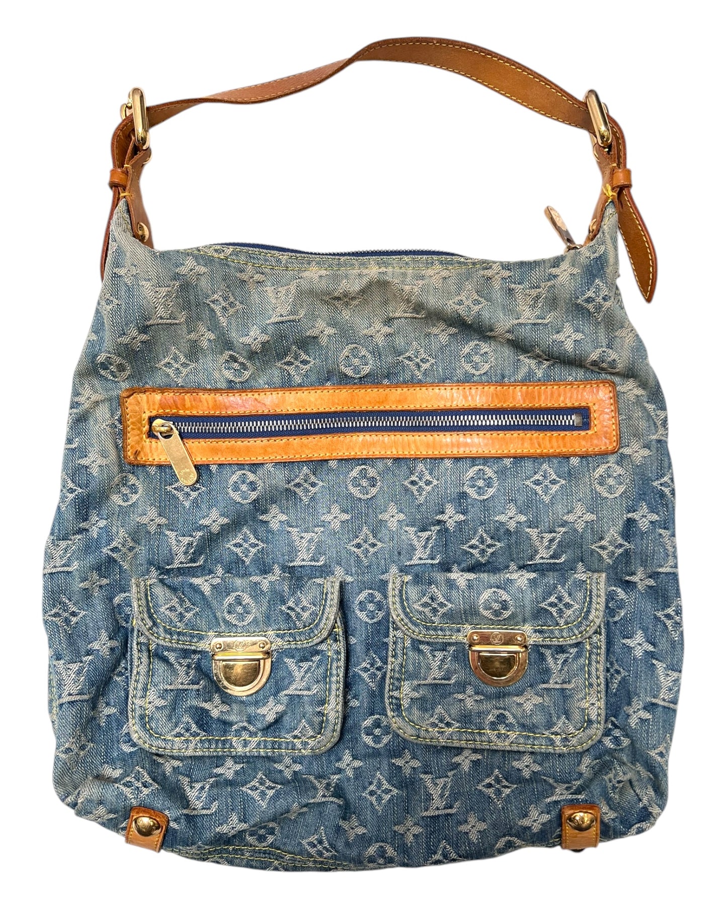 Vintage 2006 Louis Vuitton Blue Denim Monogram Slouchy PM Bag by Marc Jacobs
