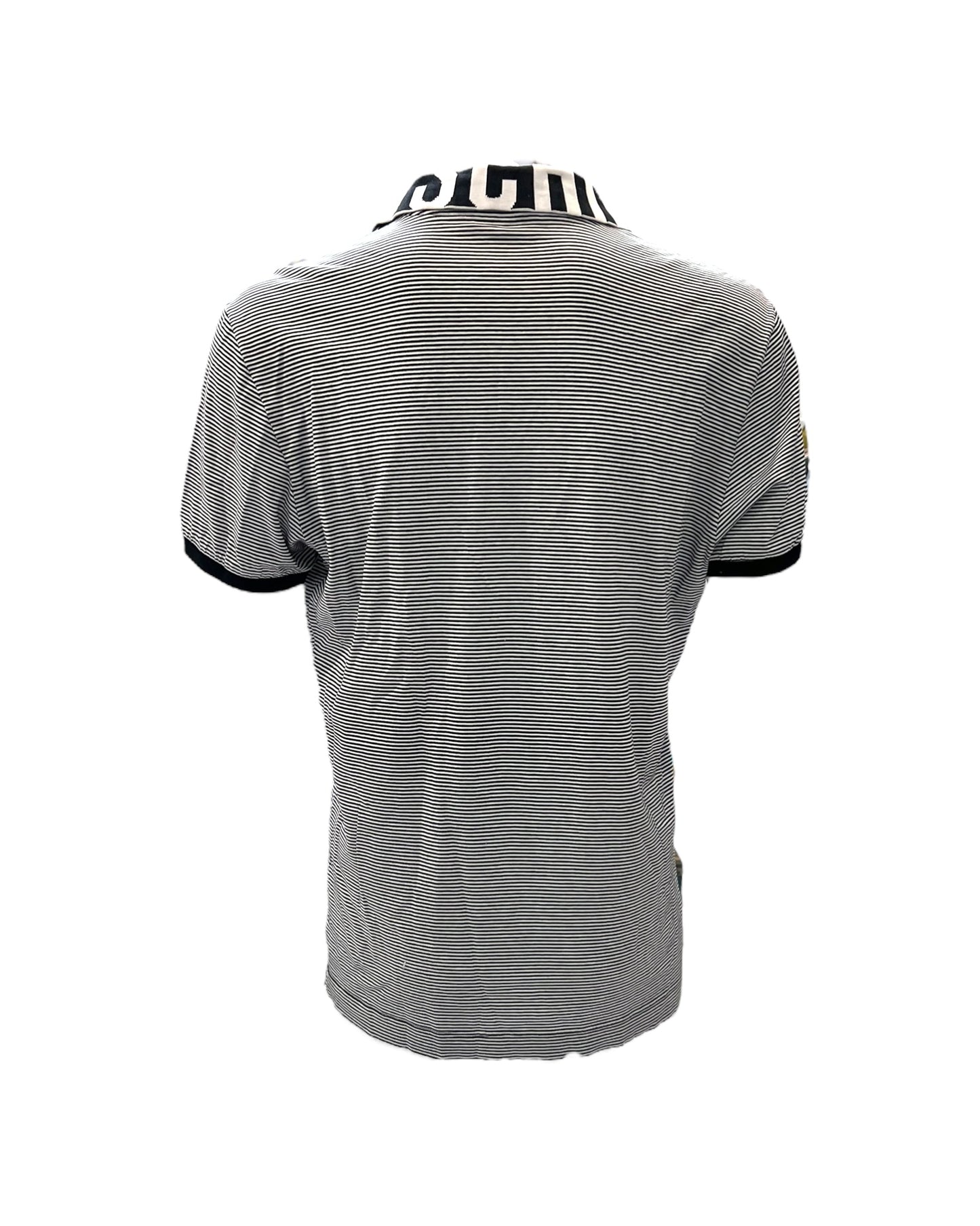 Vintage 2000s Moschino Black and White Striped Logo Polo Shirt