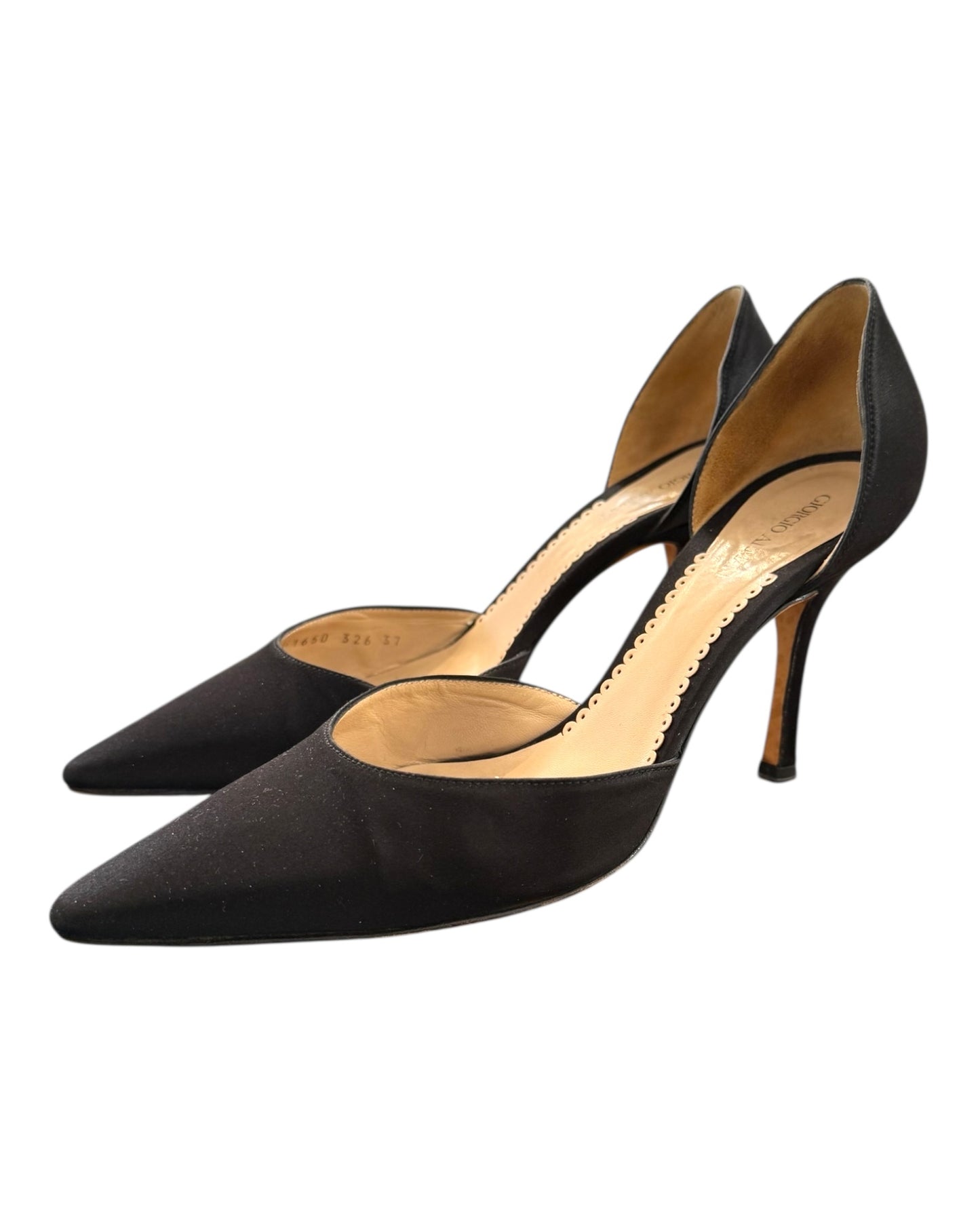 Vintage Giorgio Armani Satin Pointed-Toe Black Pumps