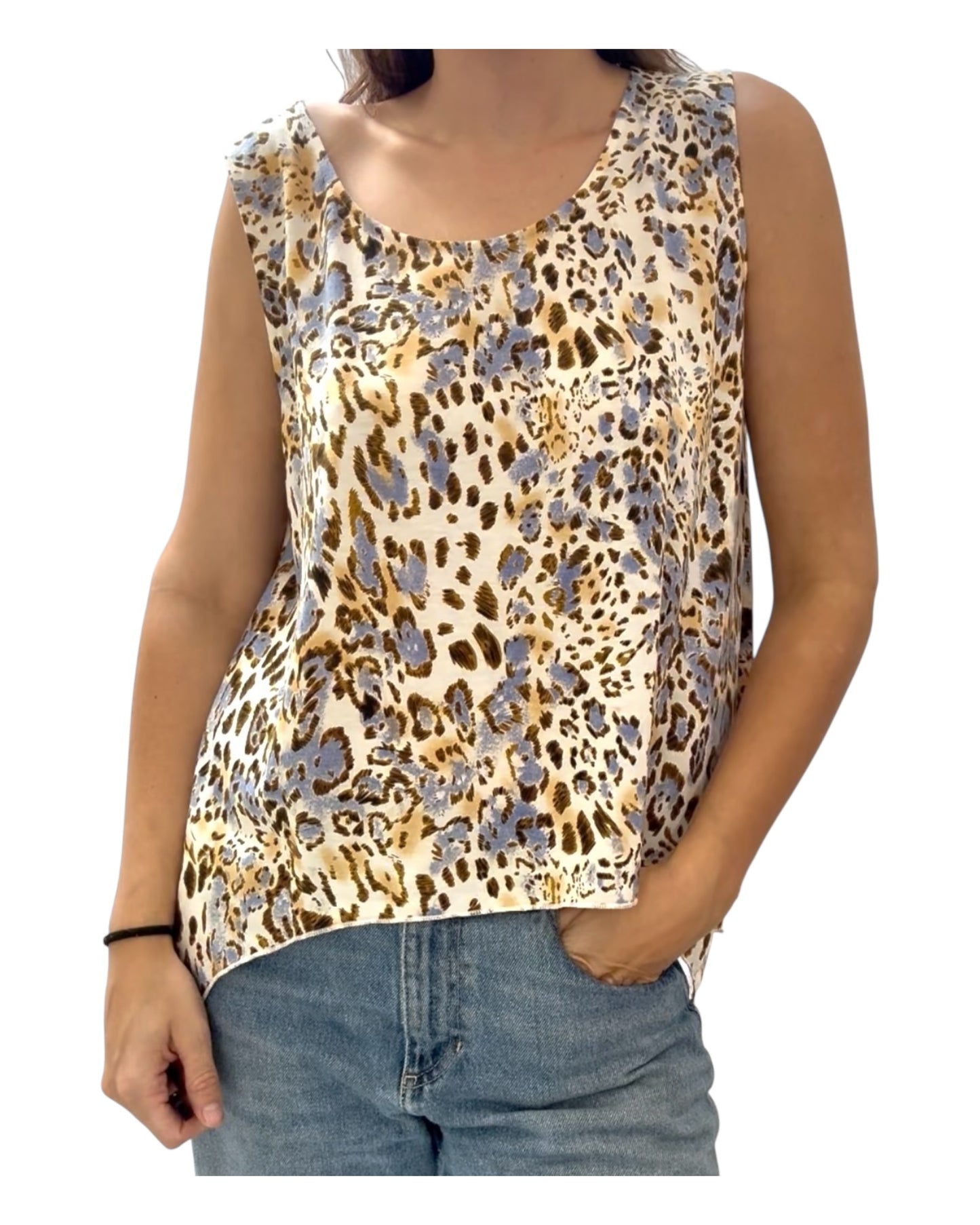 Vintage Y2K Blue Leopard Print Tank Top