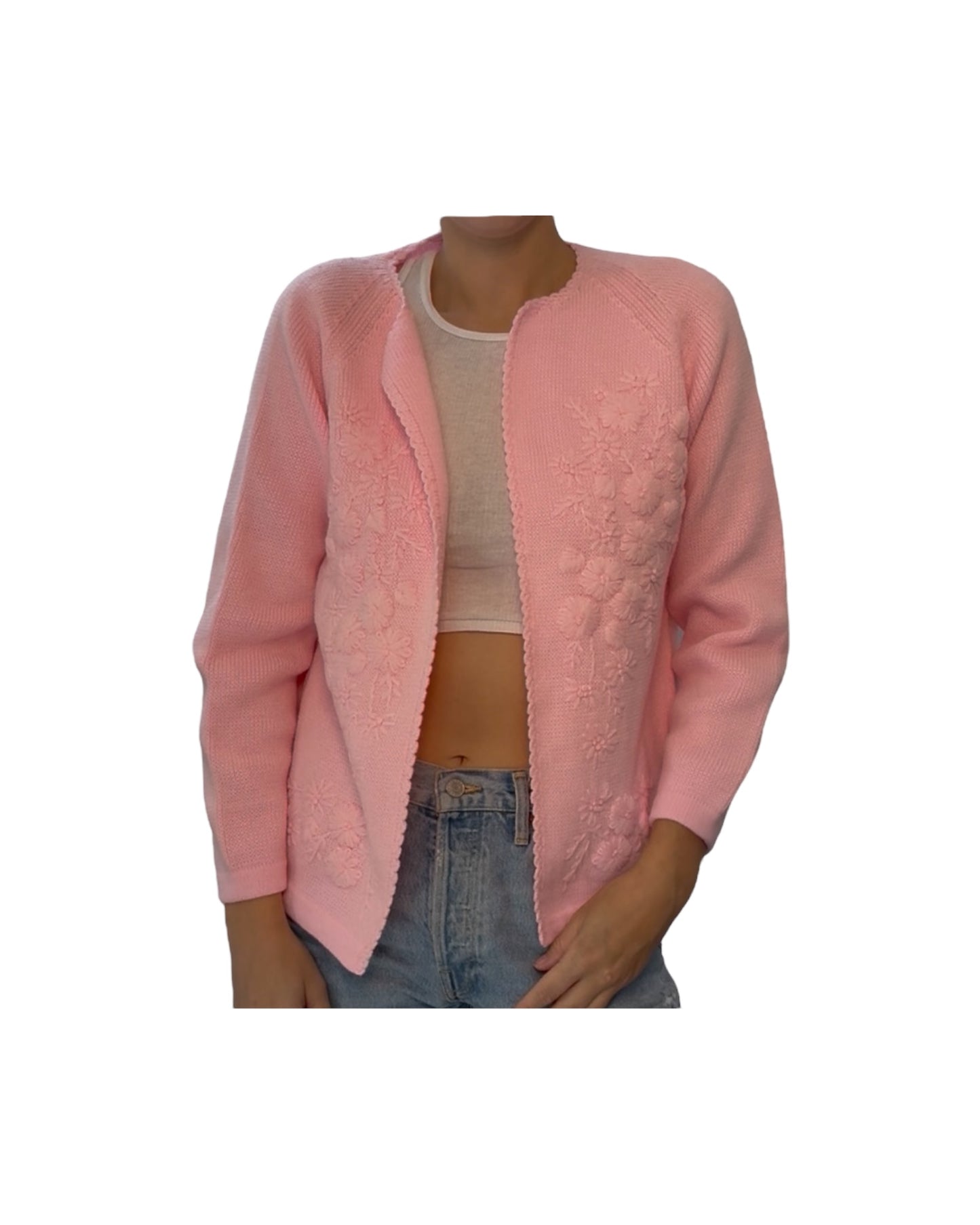 Vintage Blue and Pink Embroidered Cardigan Sweaters