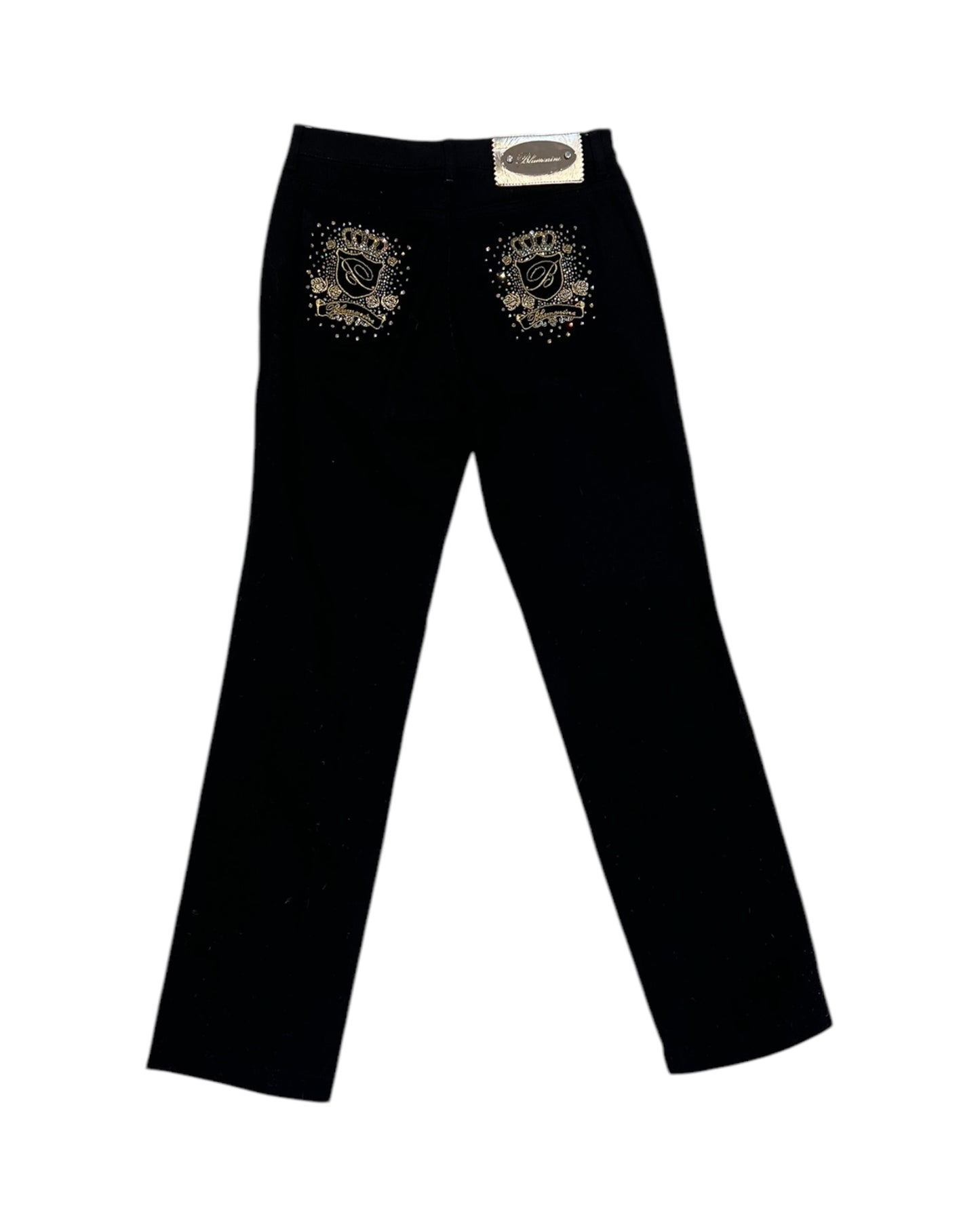 Vintage Blumarine Black Embellished Gold Straight-Leg Jeans