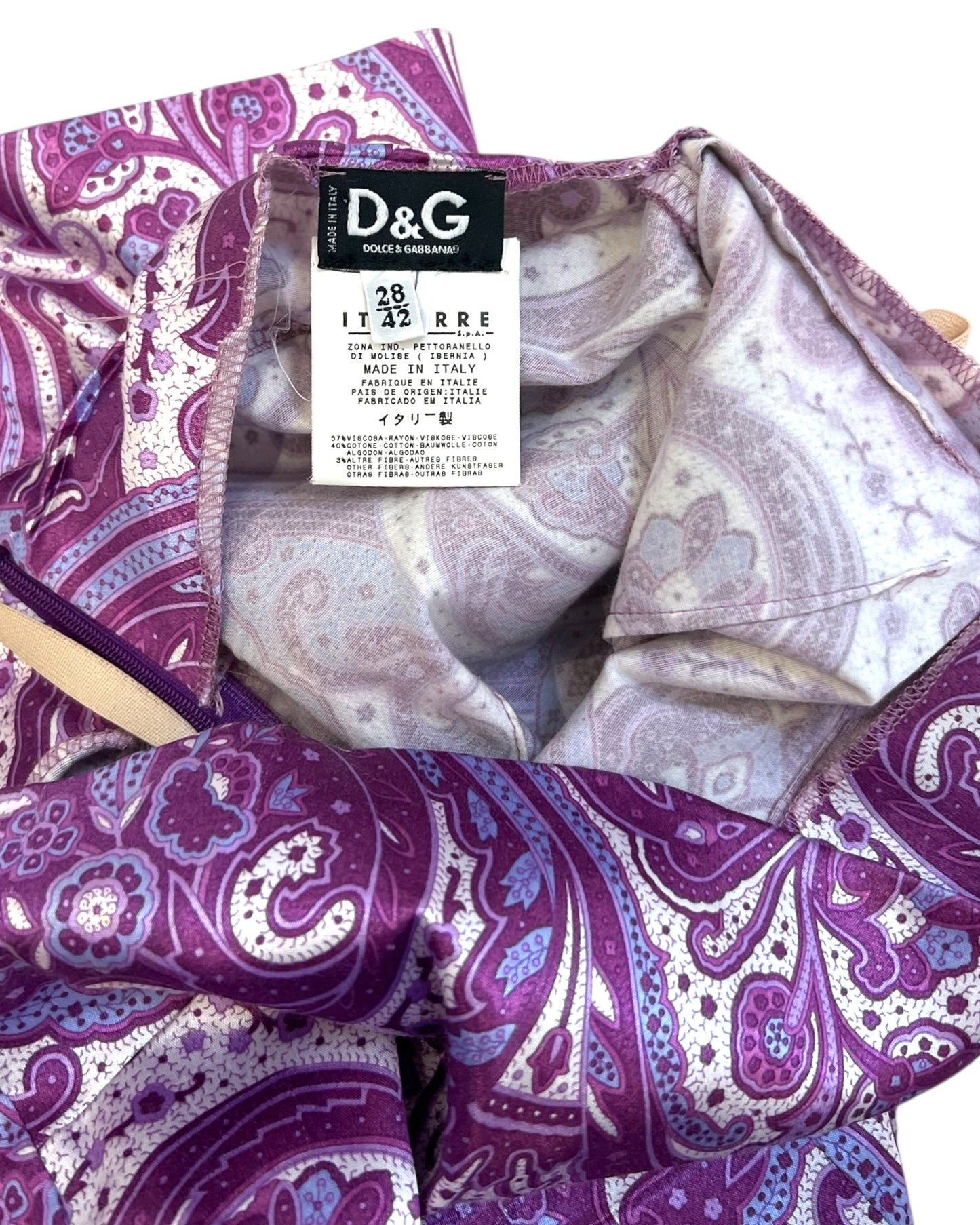 Vintage 2000 D&G Purple Paisley Knee-Length Dress