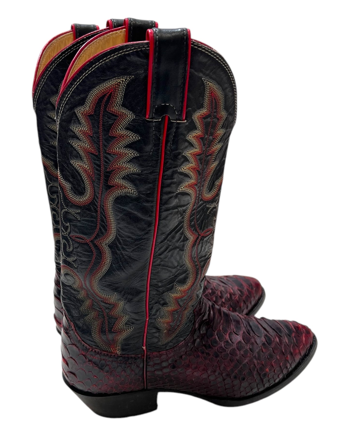 Vintage Red and Black Python Cowboy Boots