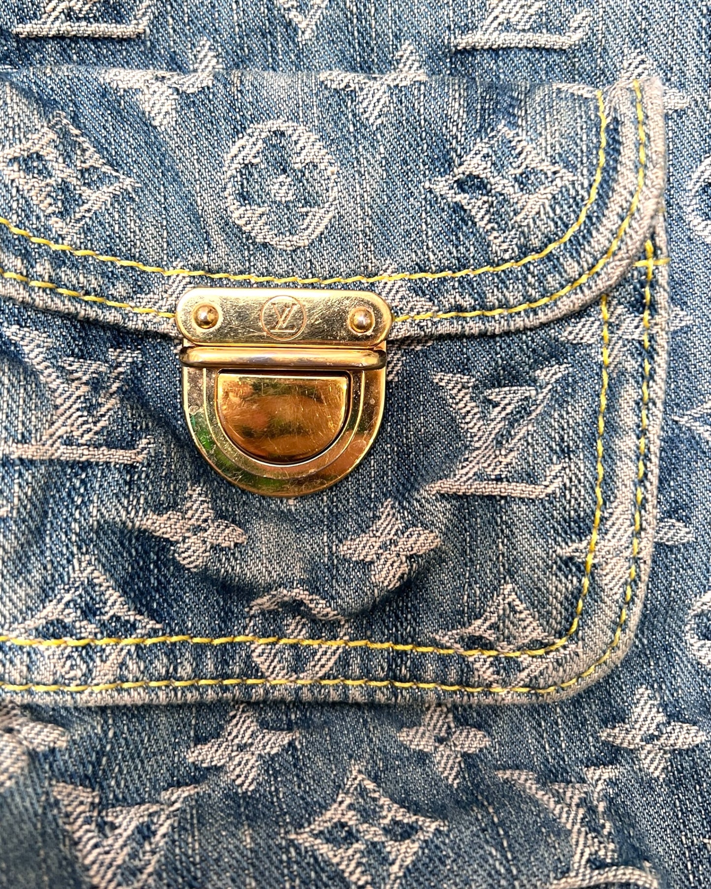 Vintage 2006 Louis Vuitton Blue Denim Monogram Slouchy PM Bag by Marc Jacobs
