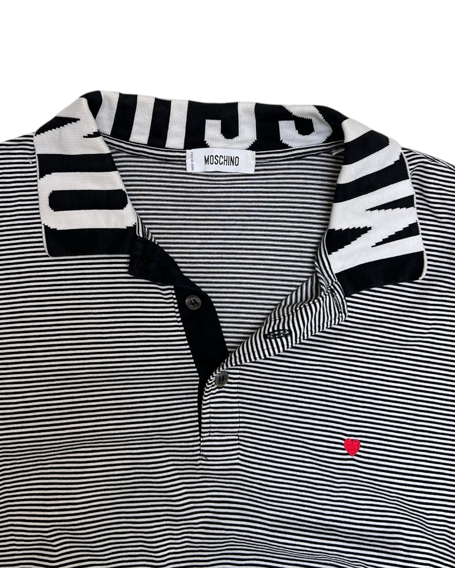 Vintage 2000s Moschino Black and White Striped Logo Polo Shirt