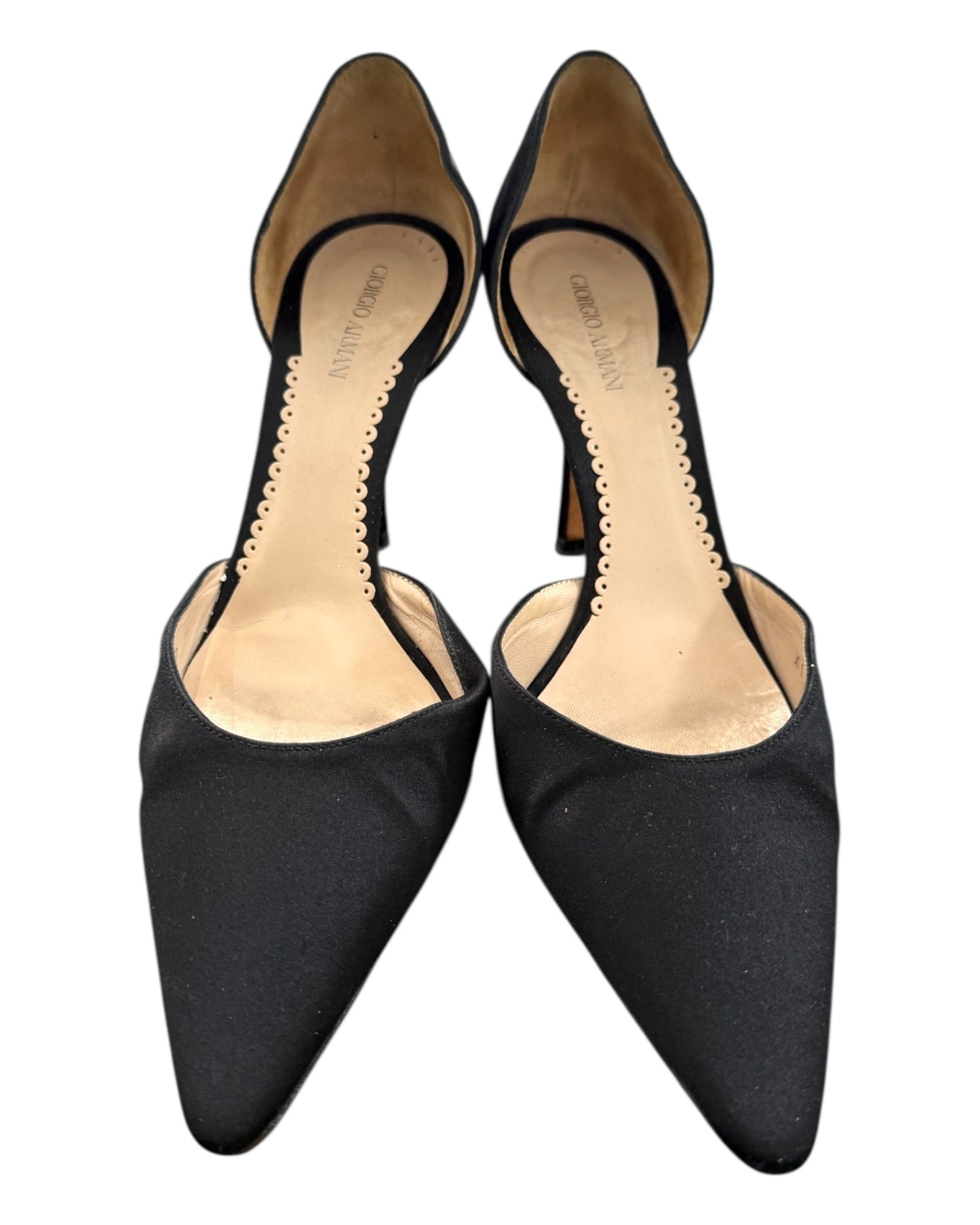 Vintage Giorgio Armani Satin Pointed-Toe Black Pumps