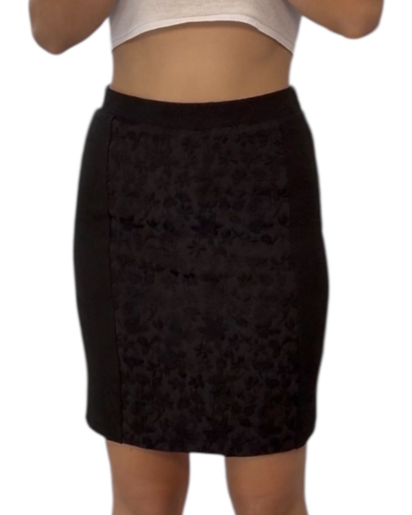Pre-Loved Black Mini Skirt with Lace Overlay