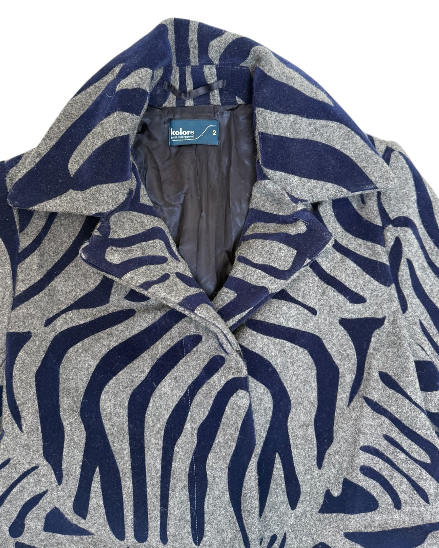 Vintage Kalor Blue and Grey Zebra Print Coat