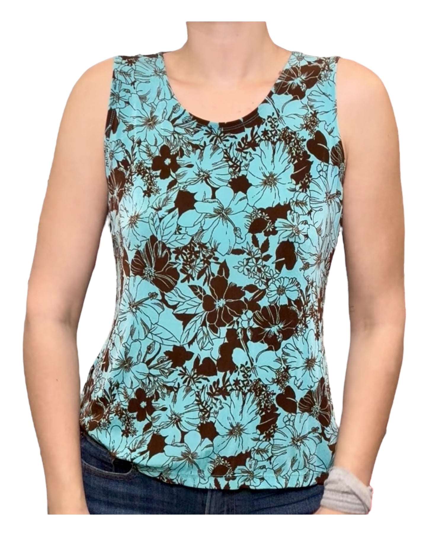Vintage Y2K Turquoise and Brown Floral Tank Top
