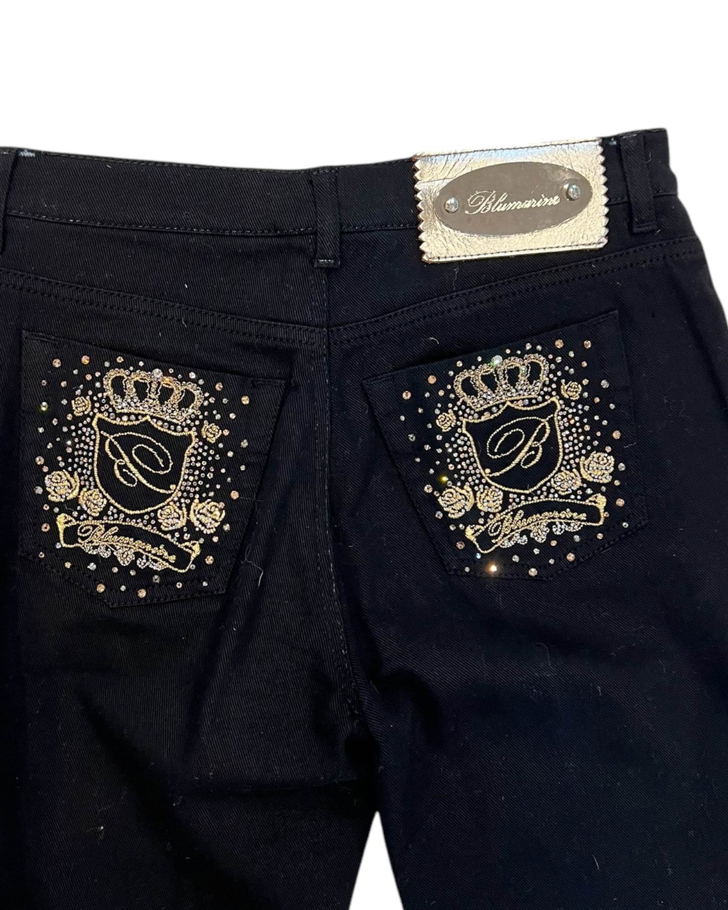 Vintage Blumarine Black Embellished Gold Straight-Leg Jeans