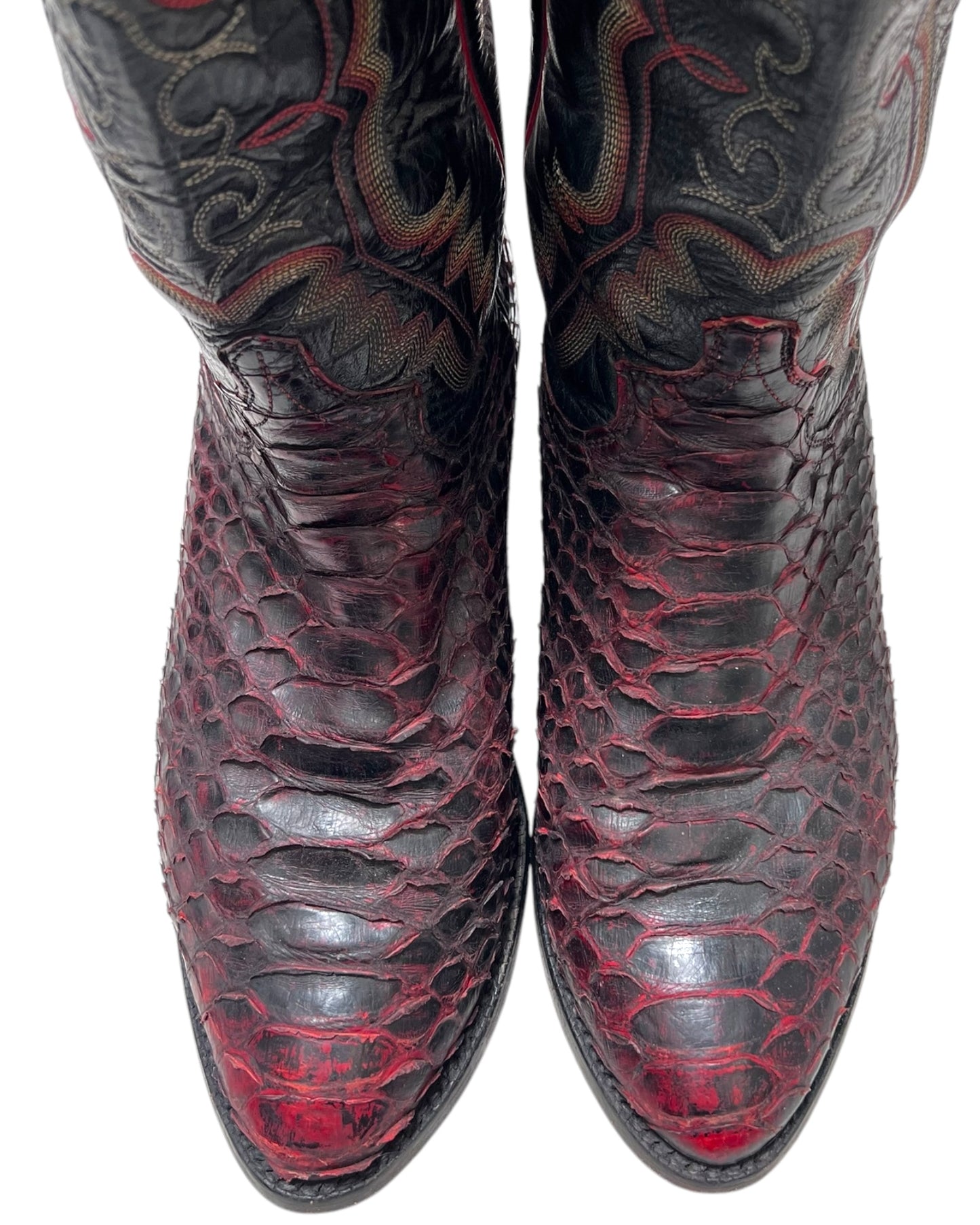 Vintage Red and Black Python Cowboy Boots