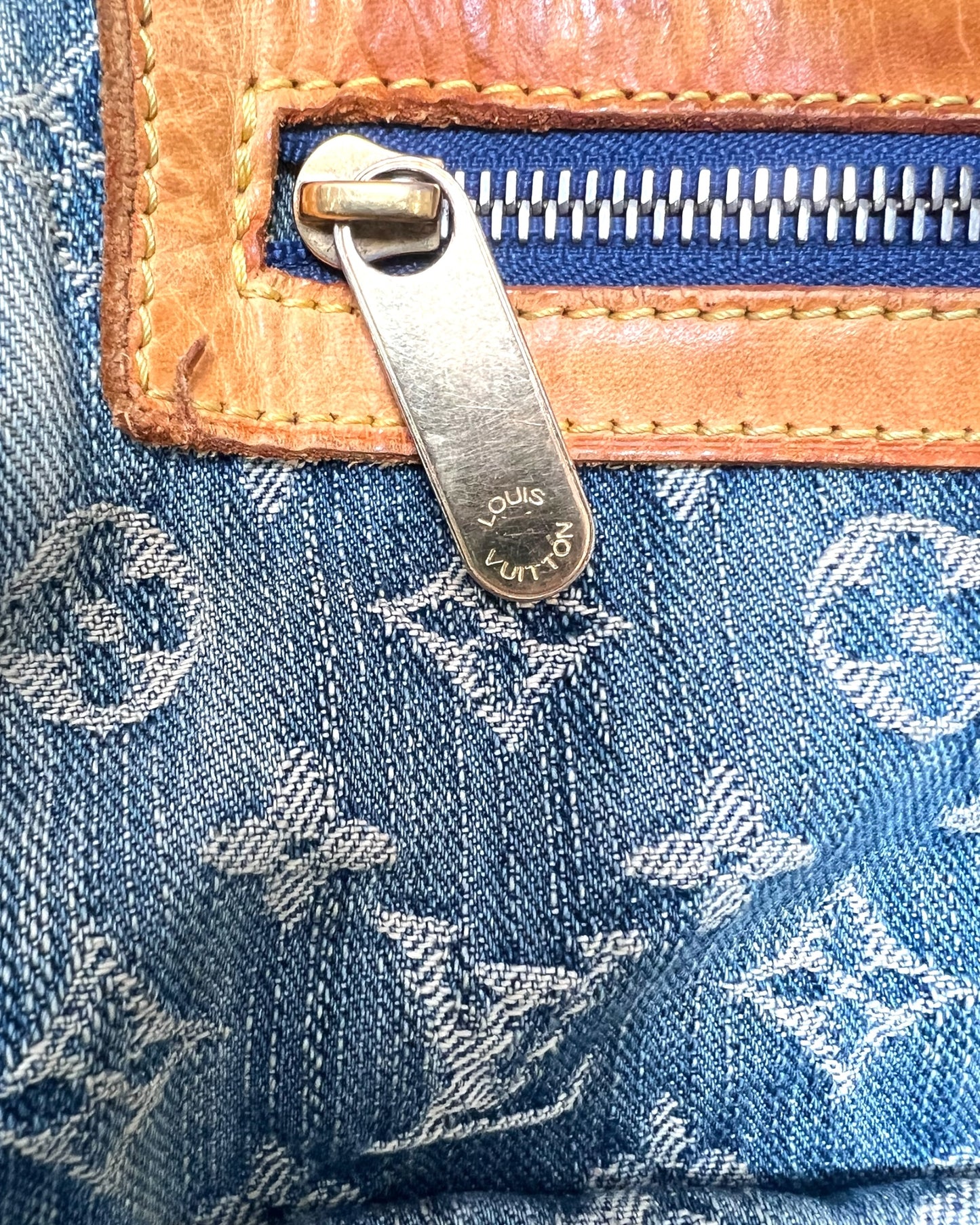 Vintage 2006 Louis Vuitton Blue Denim Monogram Slouchy PM Bag by Marc Jacobs