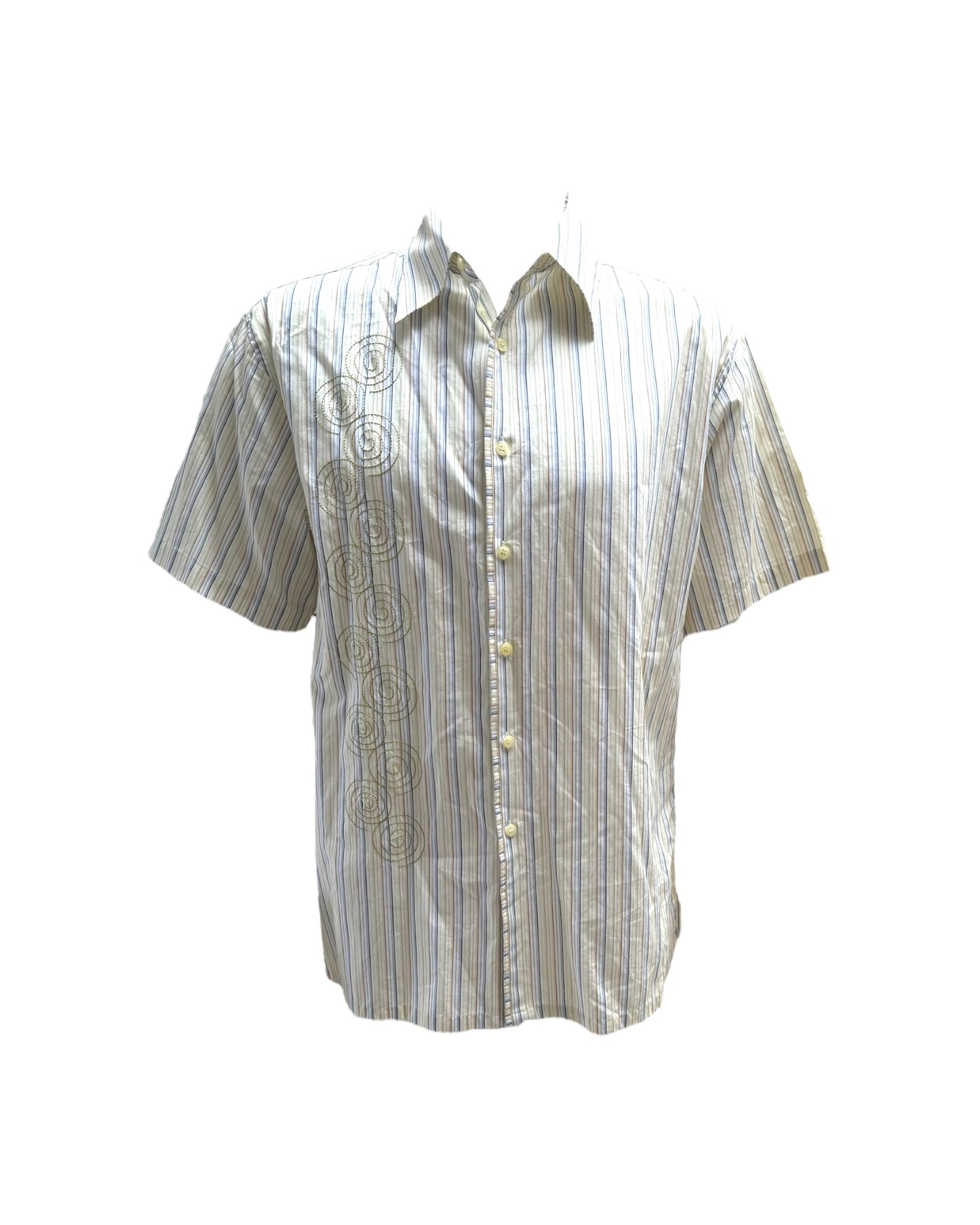 Vintage Short Sleeve Embroidered Stripe Button-Up Top