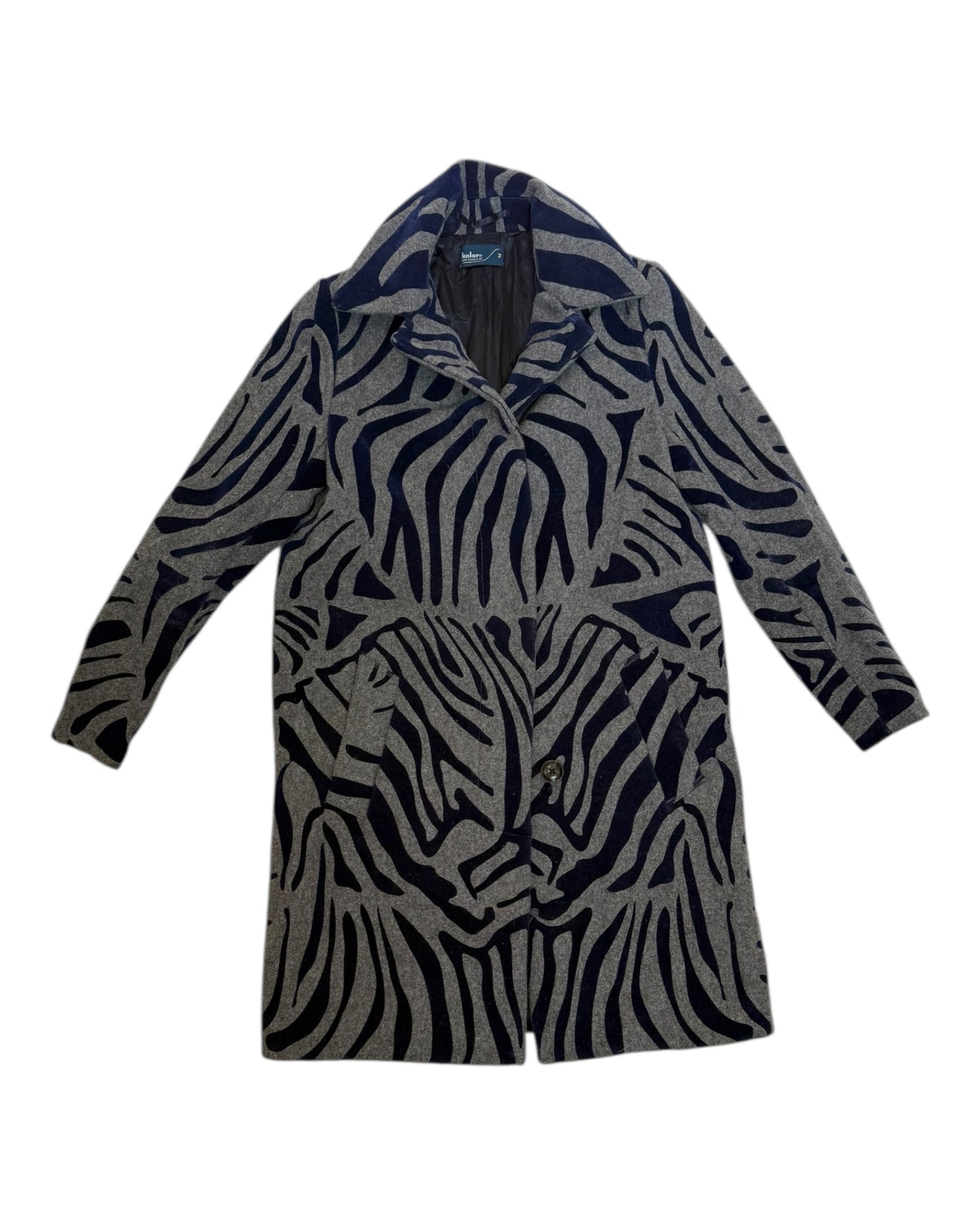 Vintage Kalor Blue and Grey Zebra Print Coat