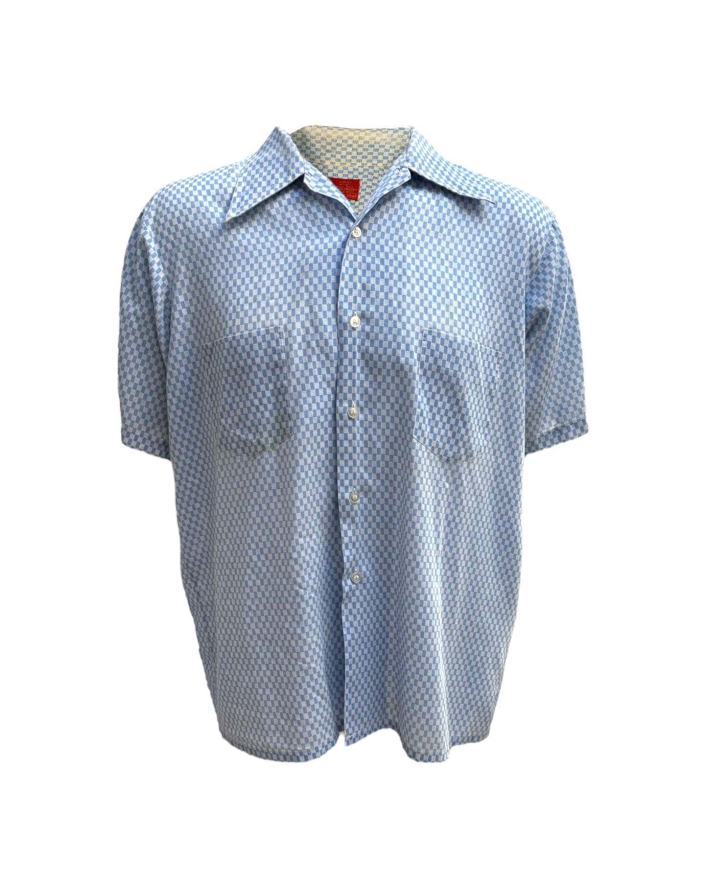 Vintage Red and Blue Short Sleeve Button-Up Tops