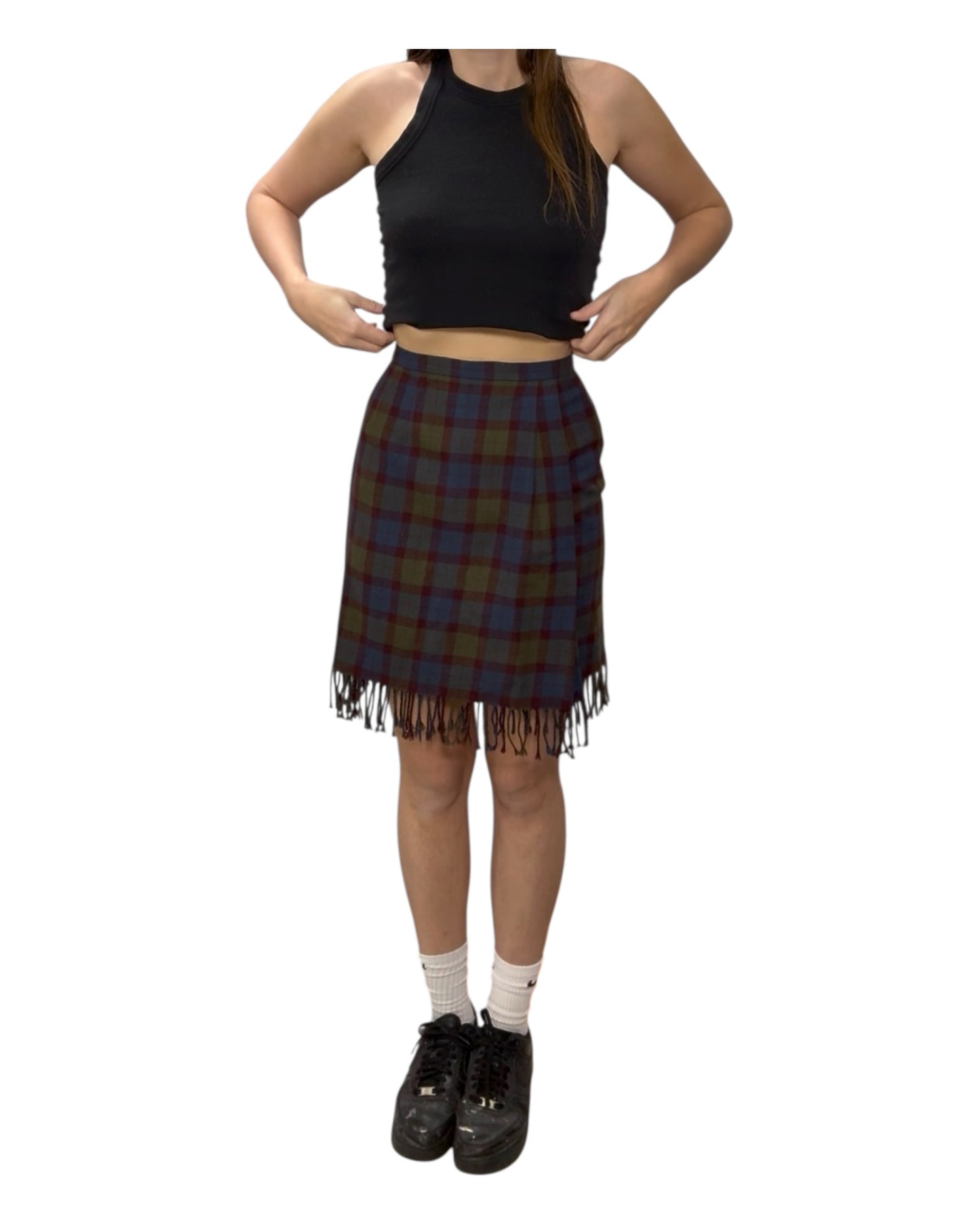Vintage Carlisle Plaid Wool Skirt with Fringe
