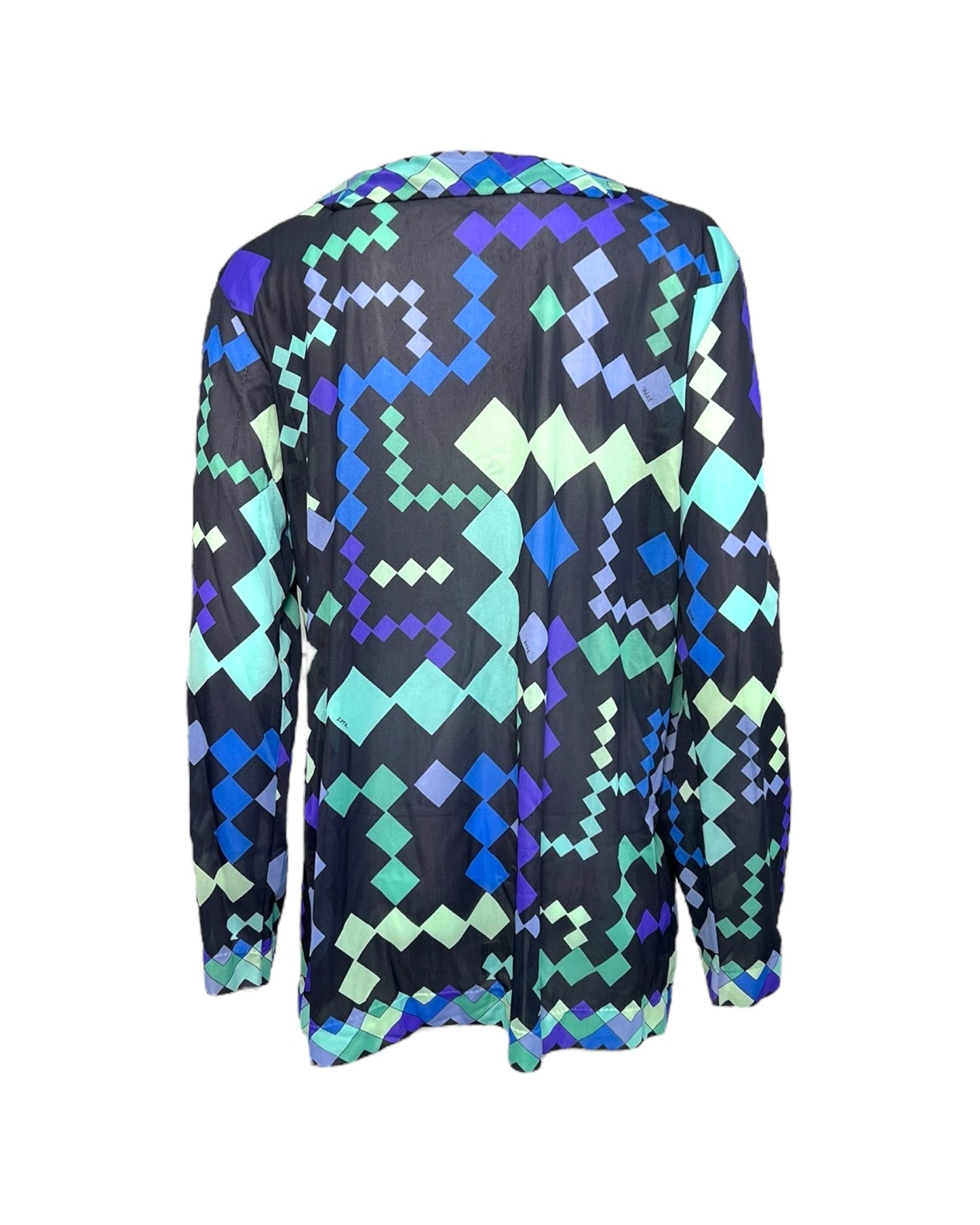 Vintage Emilio Pucci Blue Geometric Sheer Blouse
