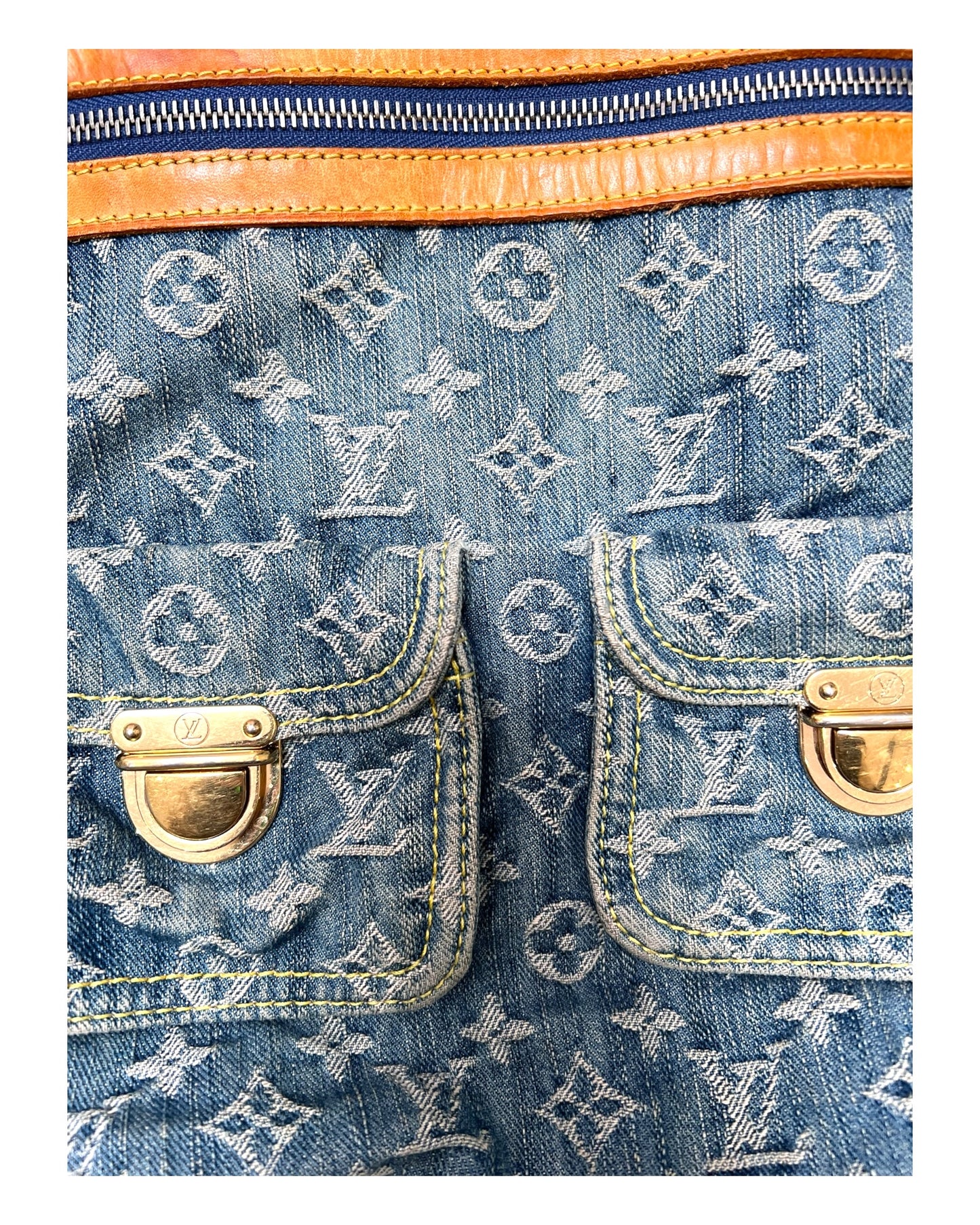 Vintage 2006 Louis Vuitton Blue Denim Monogram Slouchy PM Bag by Marc Jacobs