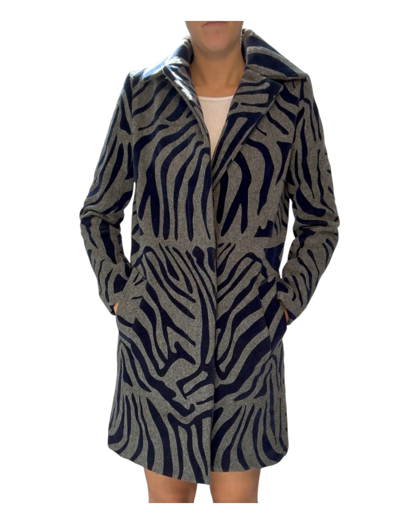 Vintage Kalor Blue and Grey Zebra Print Coat