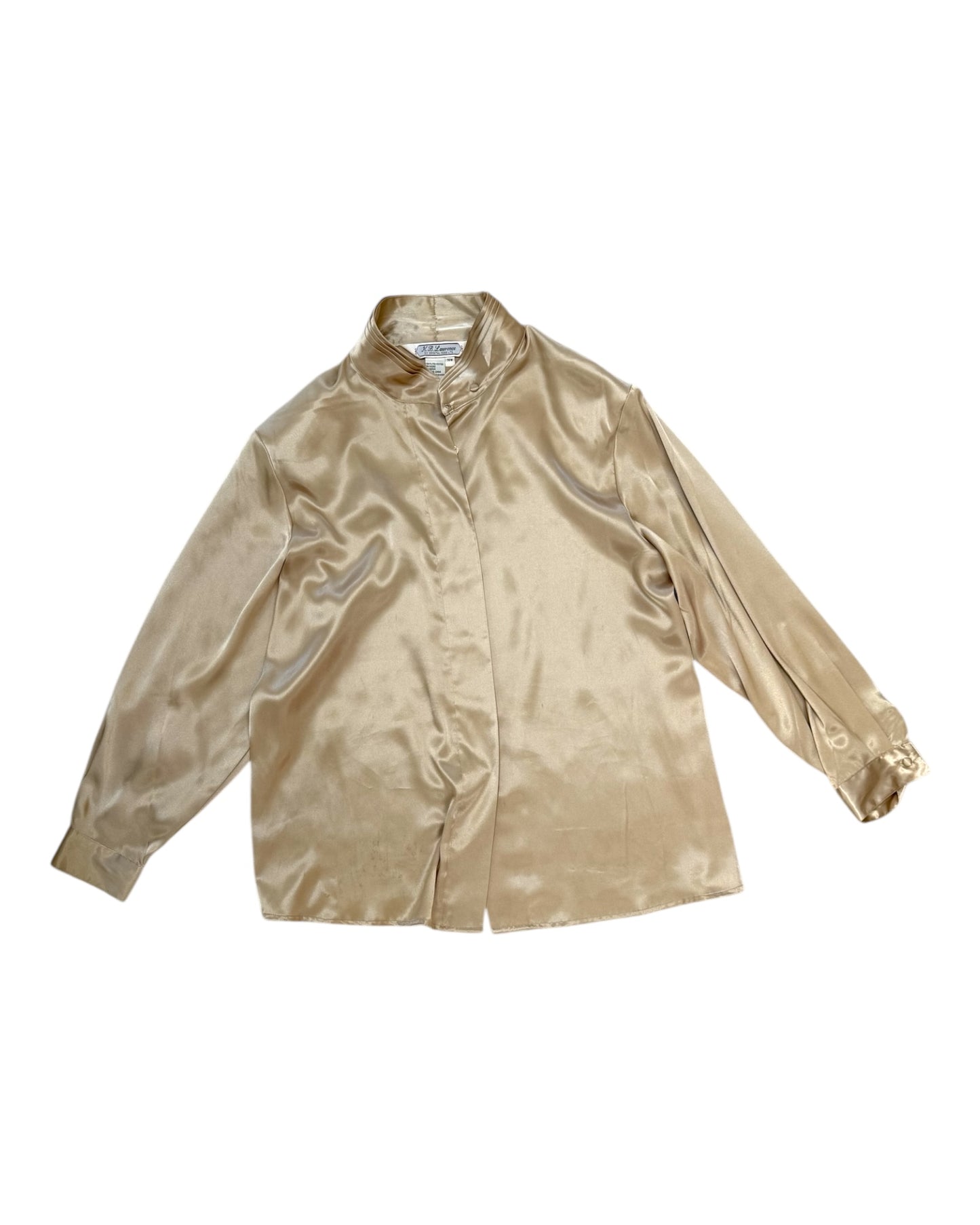 Vintage Silky Button-Up Blouse with Shoulder Pads