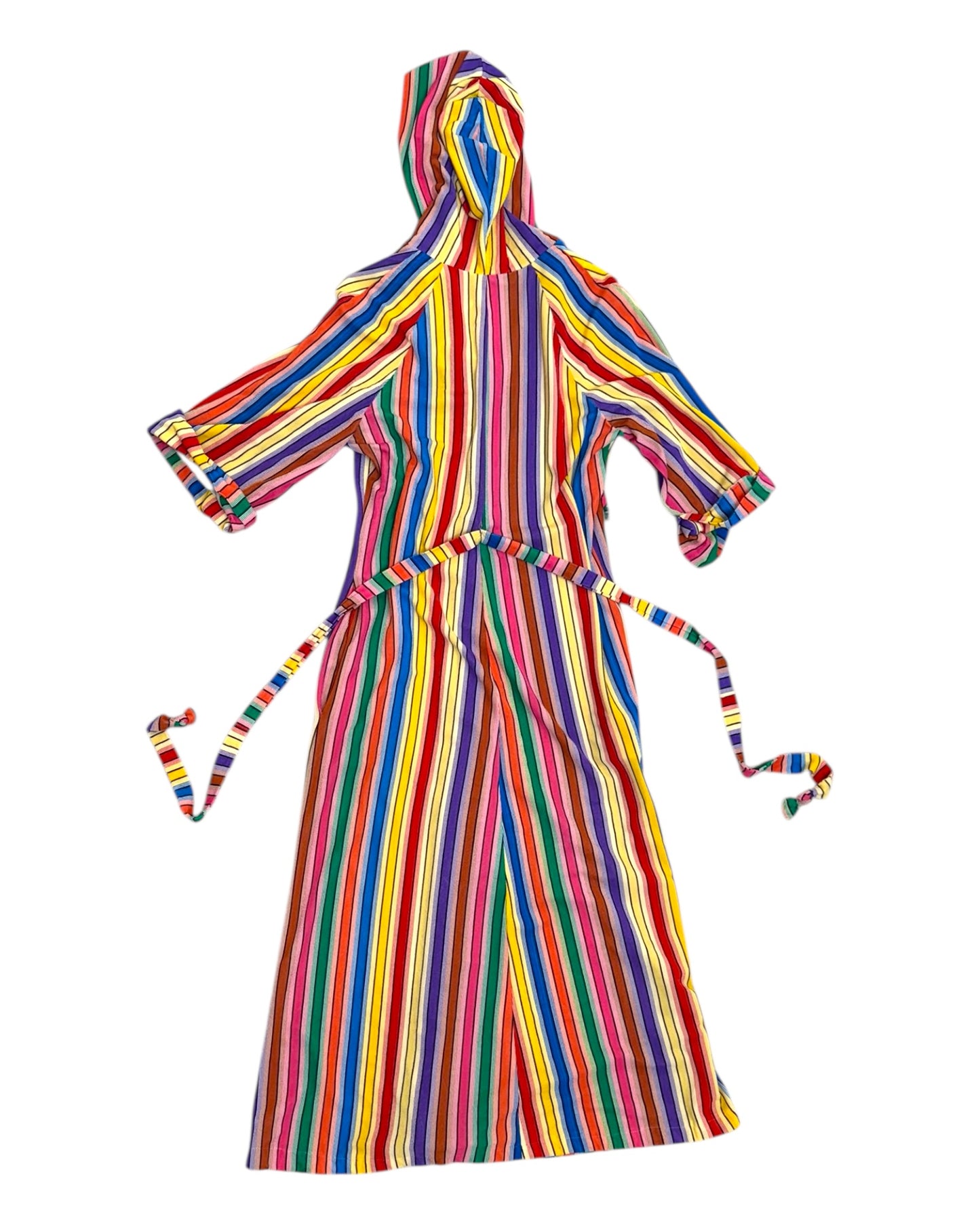 Vintage 1970s Rainbow Hooded Maxi Dress with Zipper