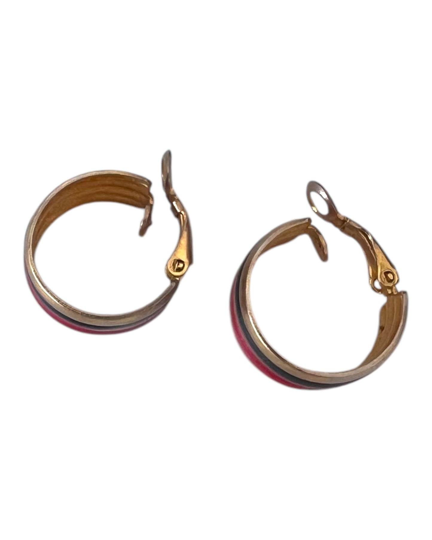 Vintage Red, Black, and Gold Hoop Clip-On Earrings