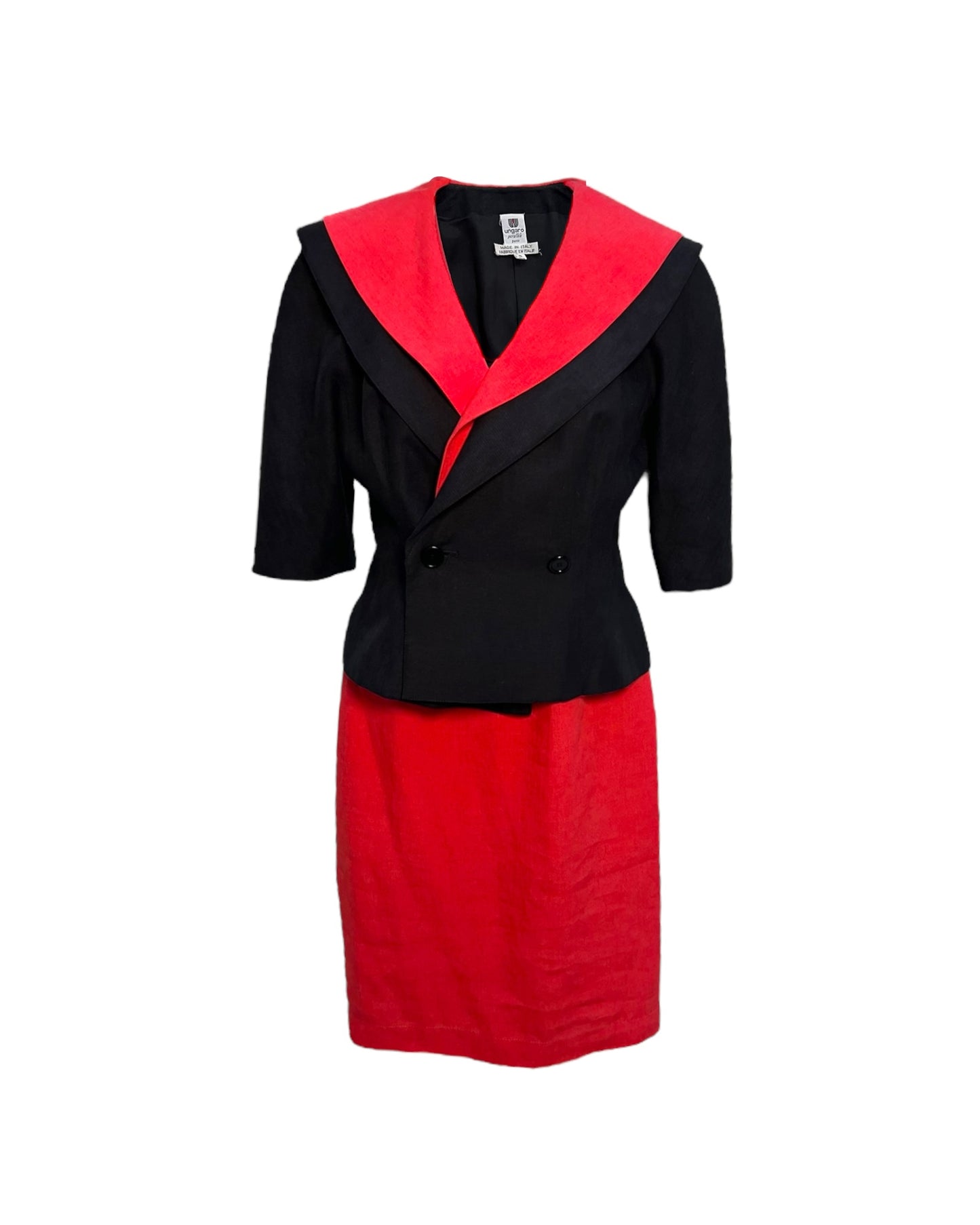 Vintage 1980 Ungaro Pink and Black Linen Dress Set
