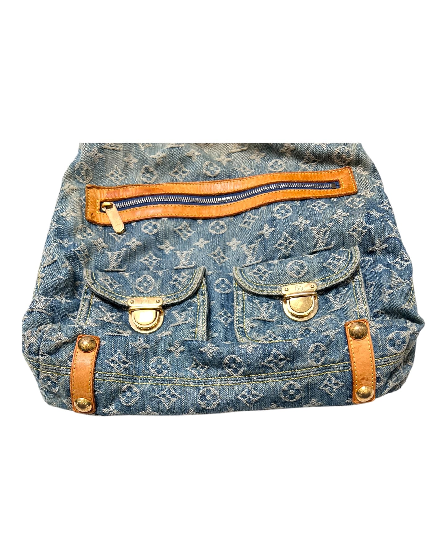 Vintage 2006 Louis Vuitton Blue Denim Monogram Slouchy PM Bag by Marc Jacobs