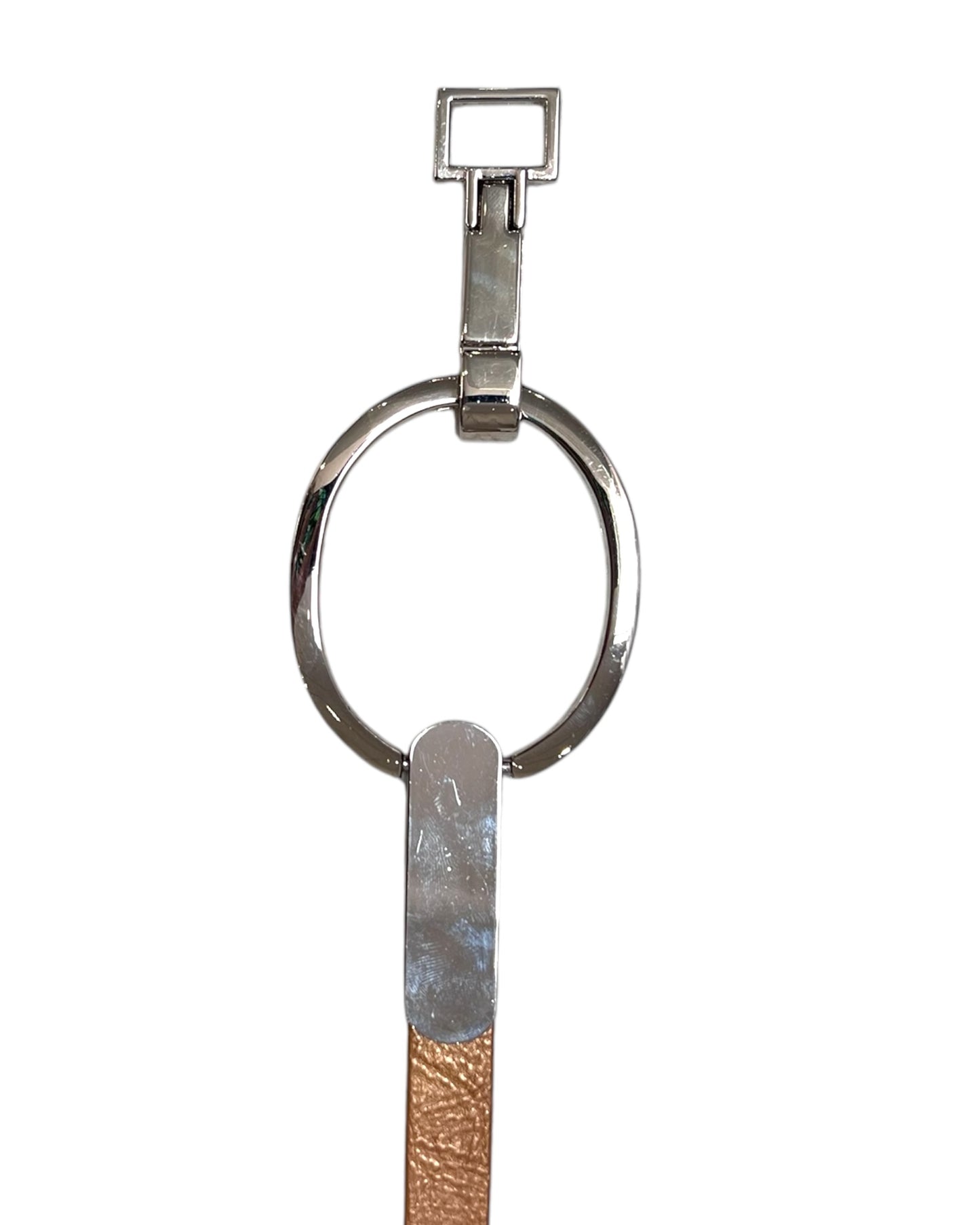 Vintage Mod Silver and Tan Leather Skinny Belt