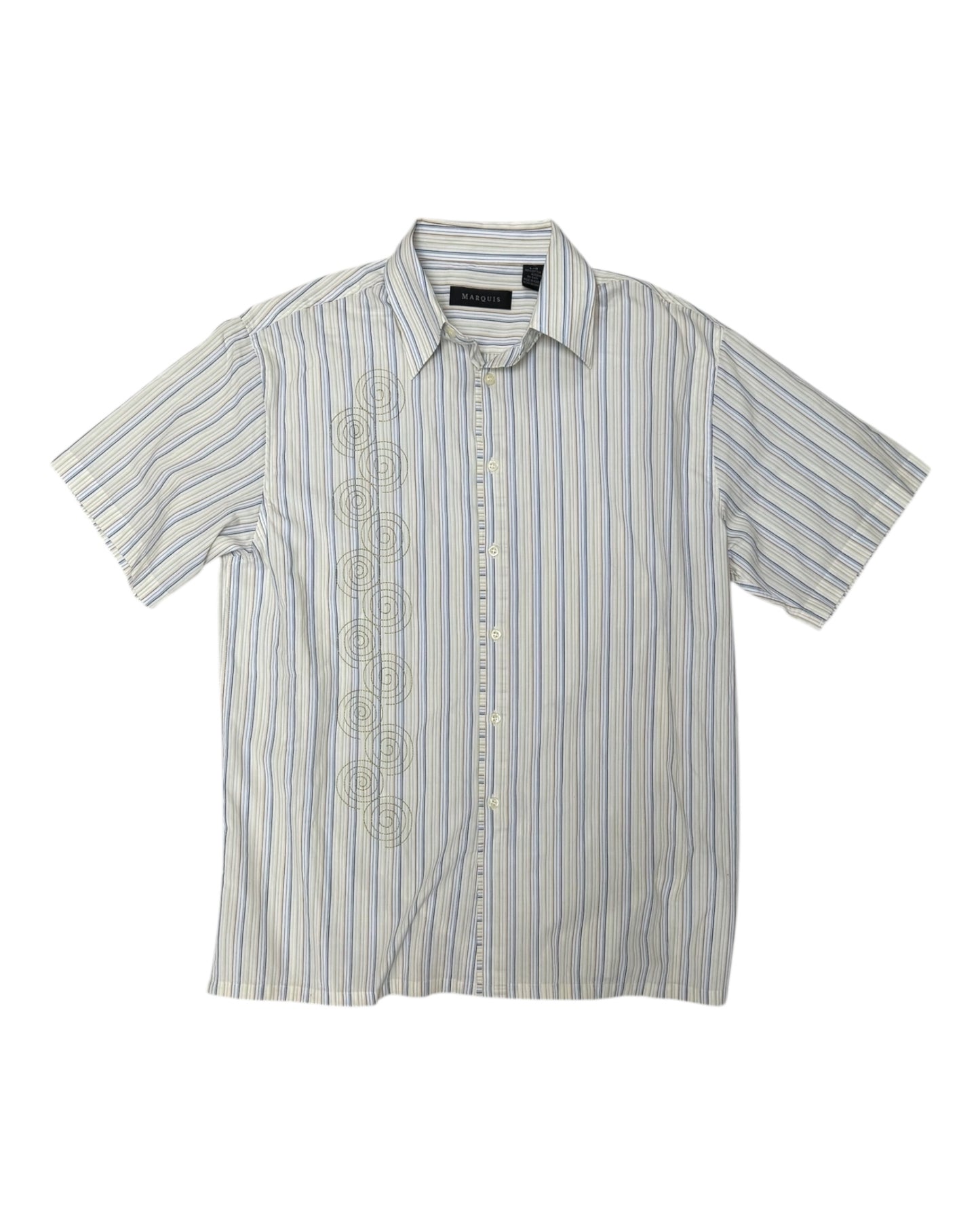 Vintage Short Sleeve Embroidered Stripe Button-Up Top