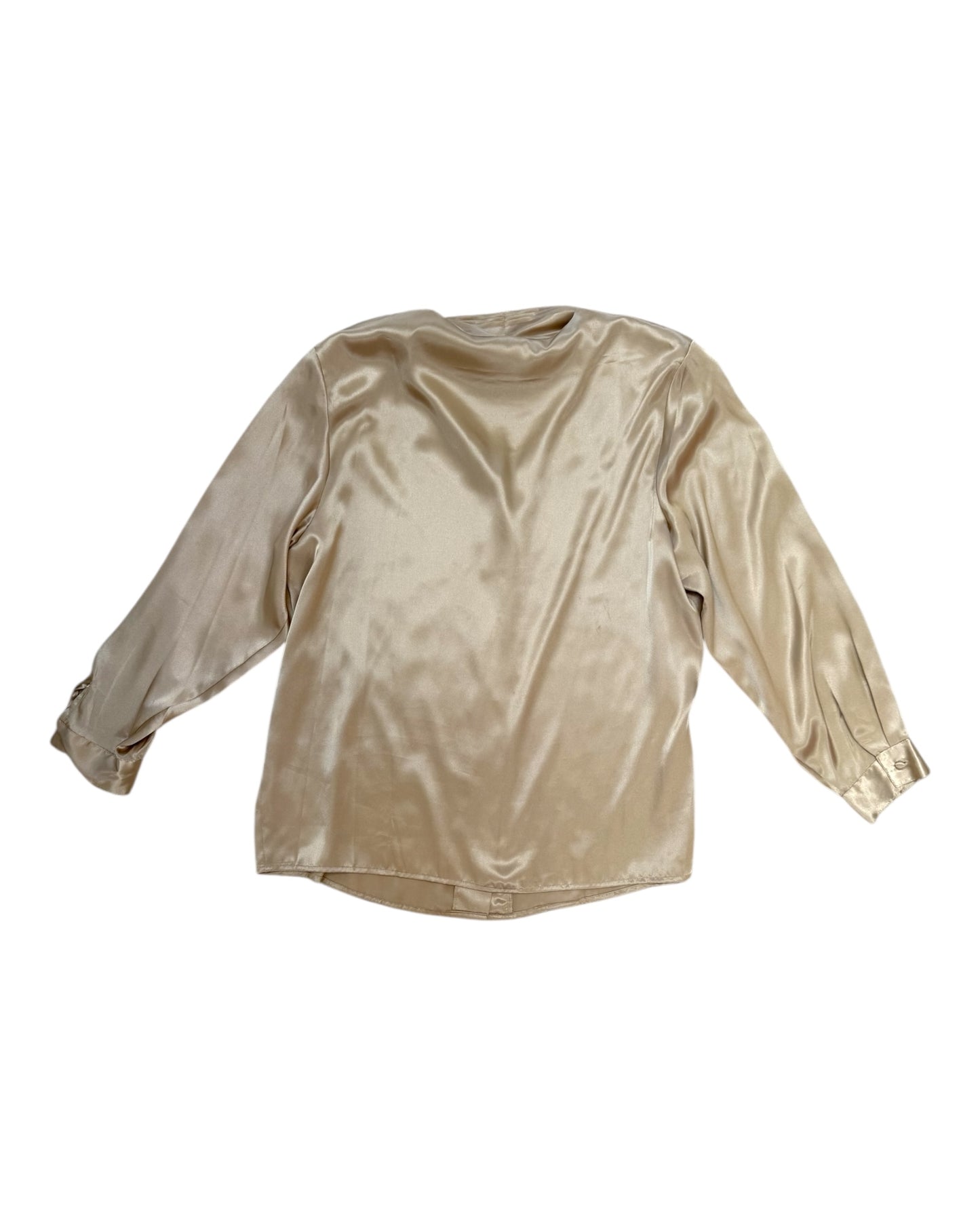 Vintage Silky Button-Up Blouse with Shoulder Pads