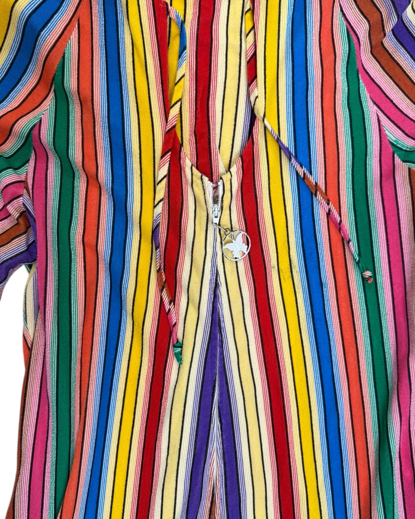 Vintage 1970s Rainbow Hooded Maxi Dress with Zipper