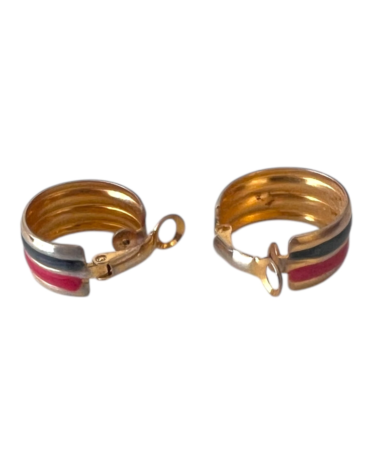 Vintage Red, Black, and Gold Hoop Clip-On Earrings