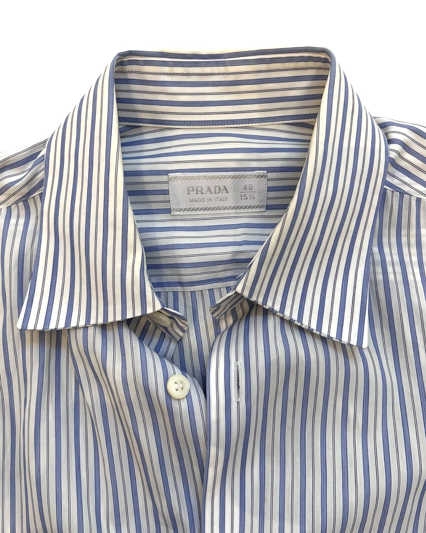 Vintage Prada Blue and White Stripe Button-Up Top