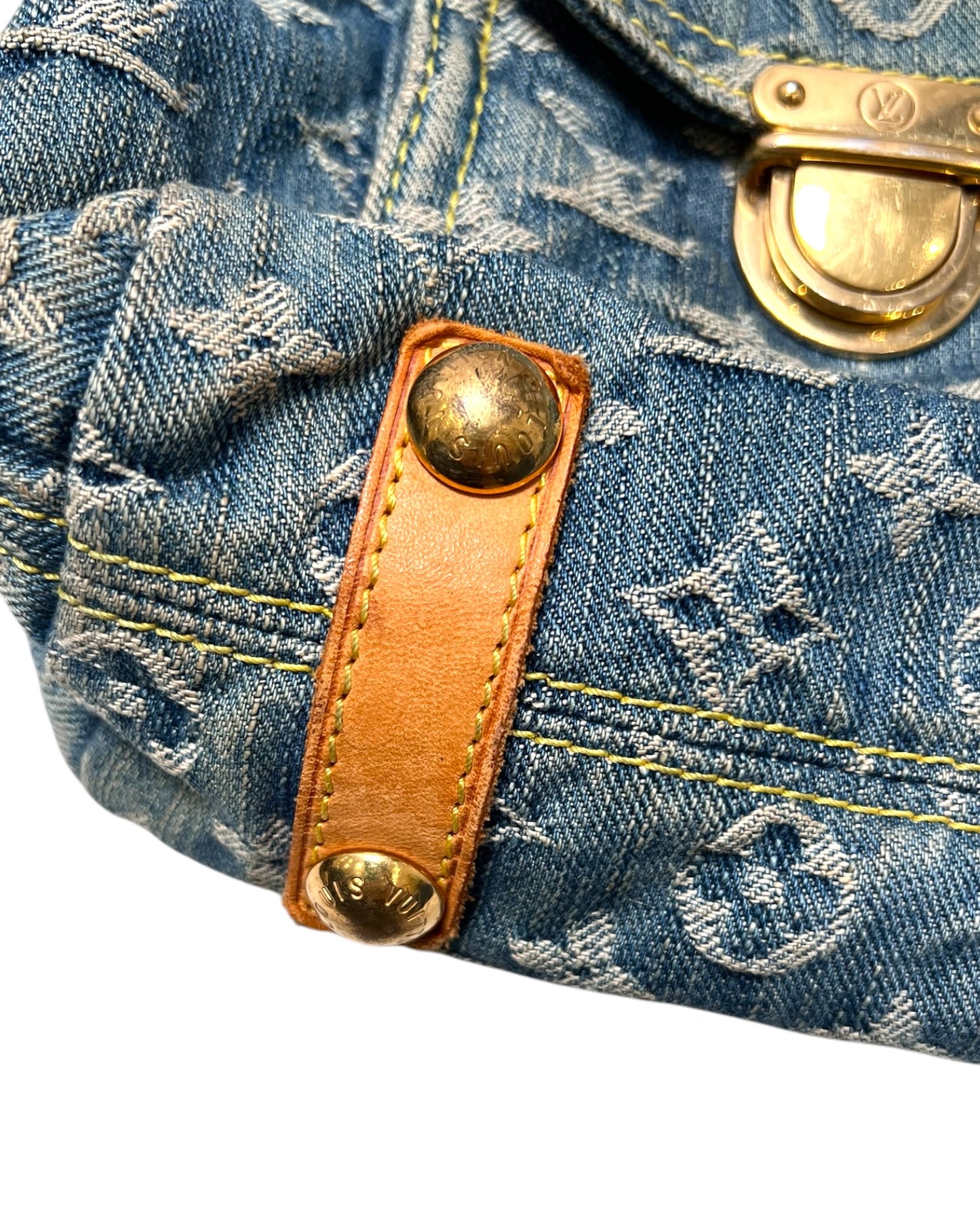 Vintage 2006 Louis Vuitton Blue Denim Monogram Slouchy PM Bag by Marc Jacobs