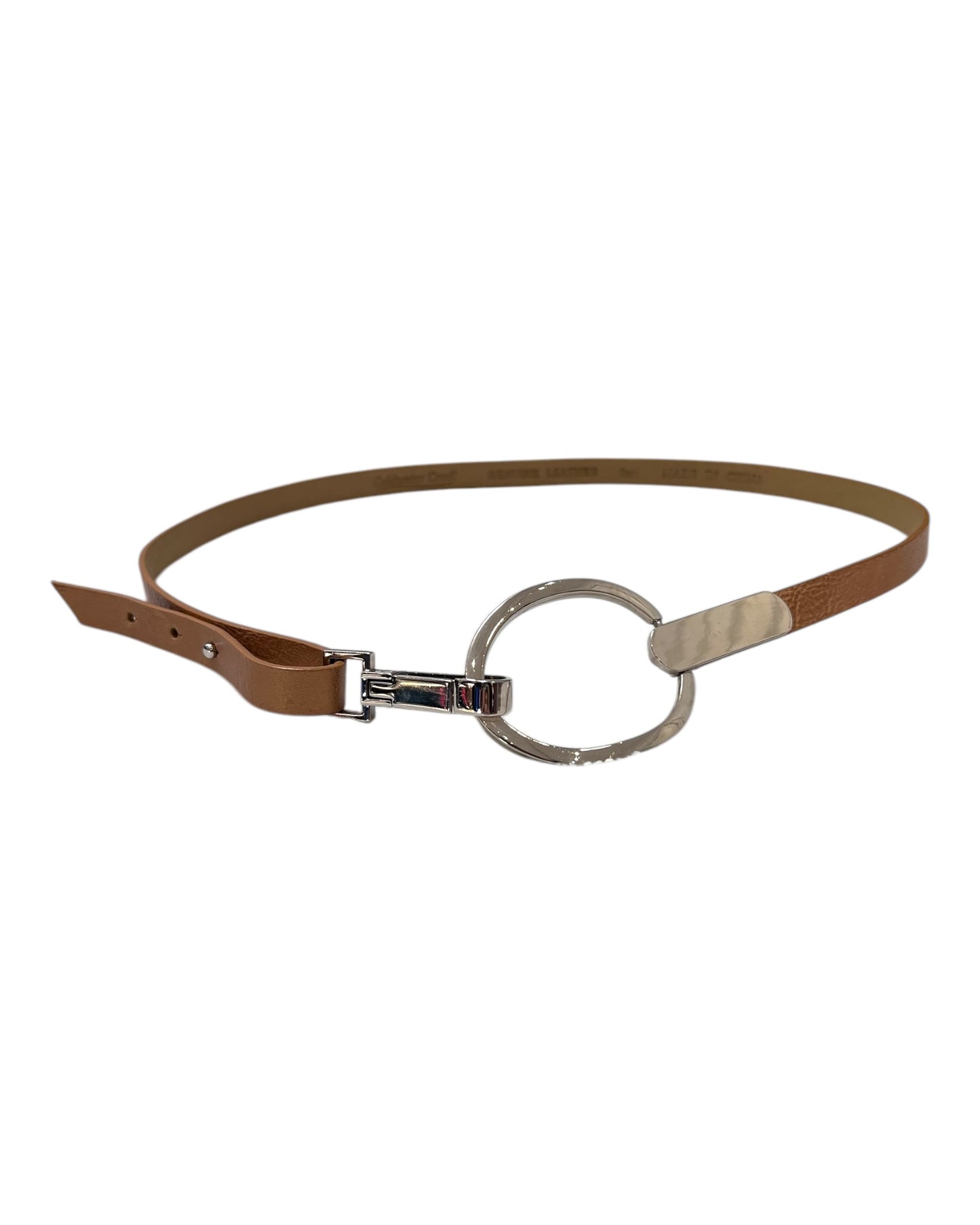 Vintage Mod Silver and Tan Leather Skinny Belt
