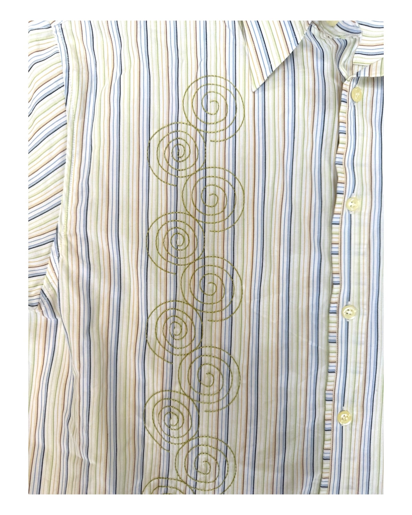 Vintage Short Sleeve Embroidered Stripe Button-Up Top