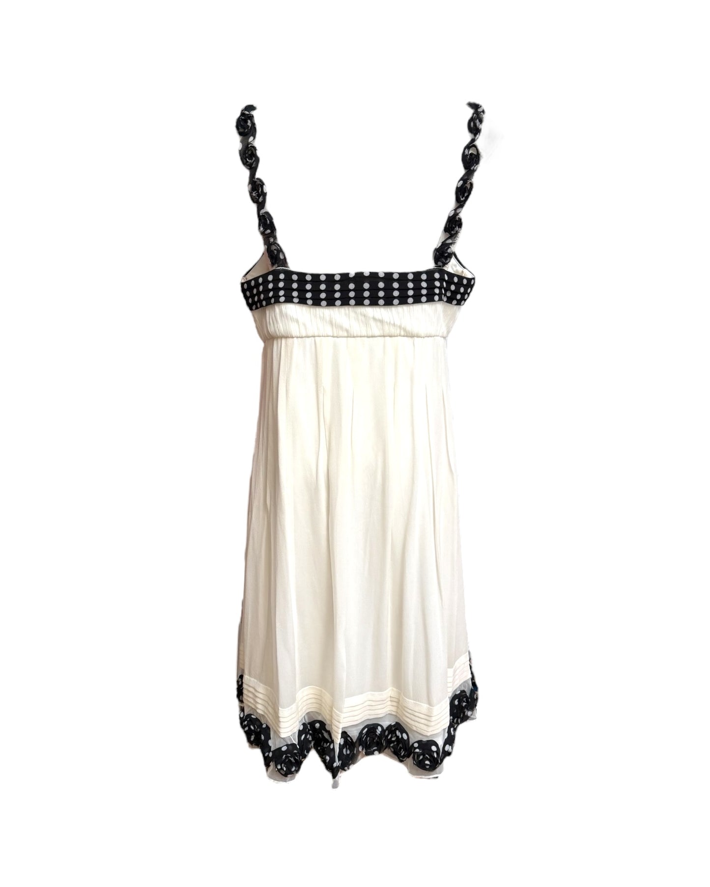 Vintage Sue Wong White and Black Polka Dot Silk Mini Dress