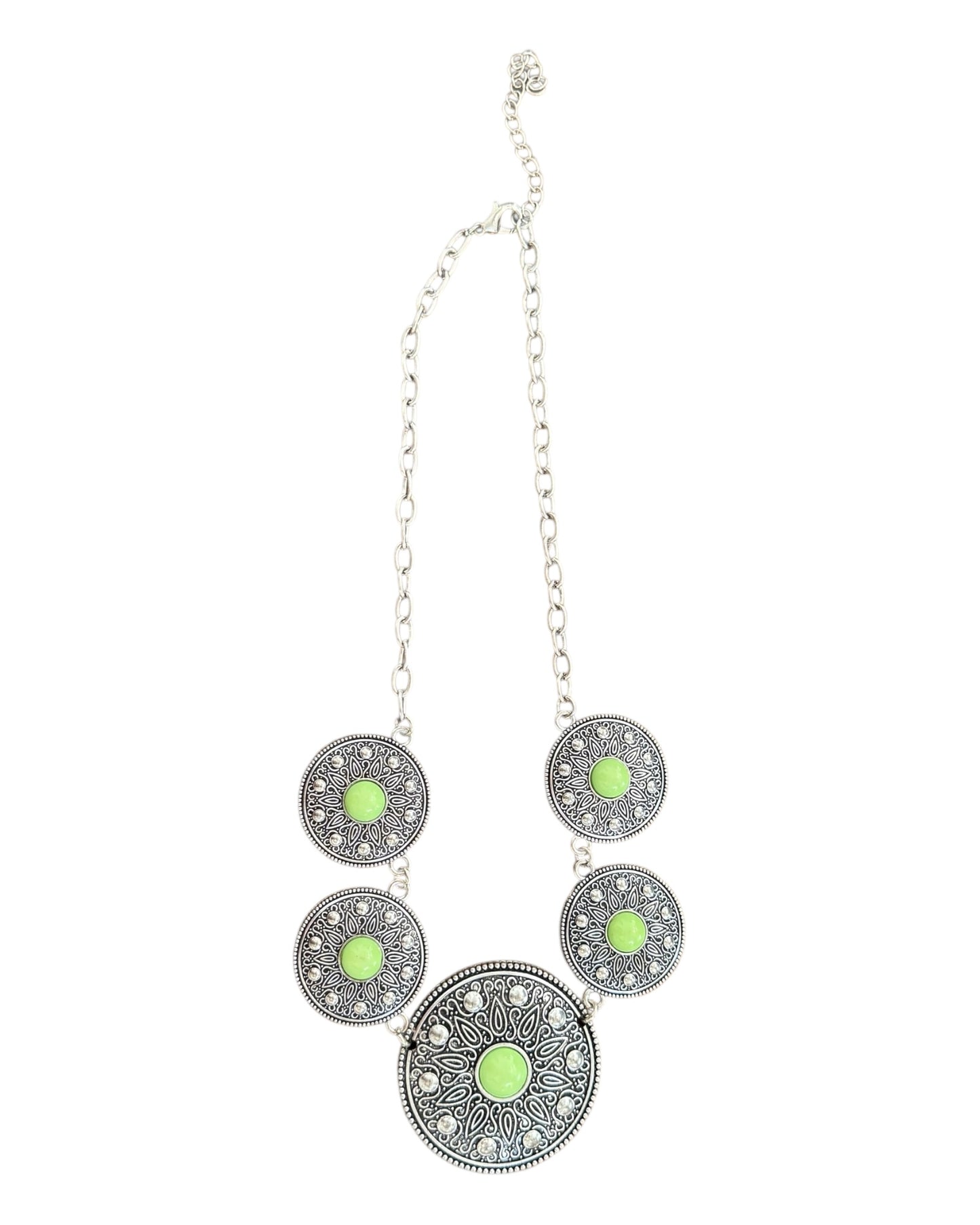 Vintage Y2K Lime Green and Silver Medallion Necklace