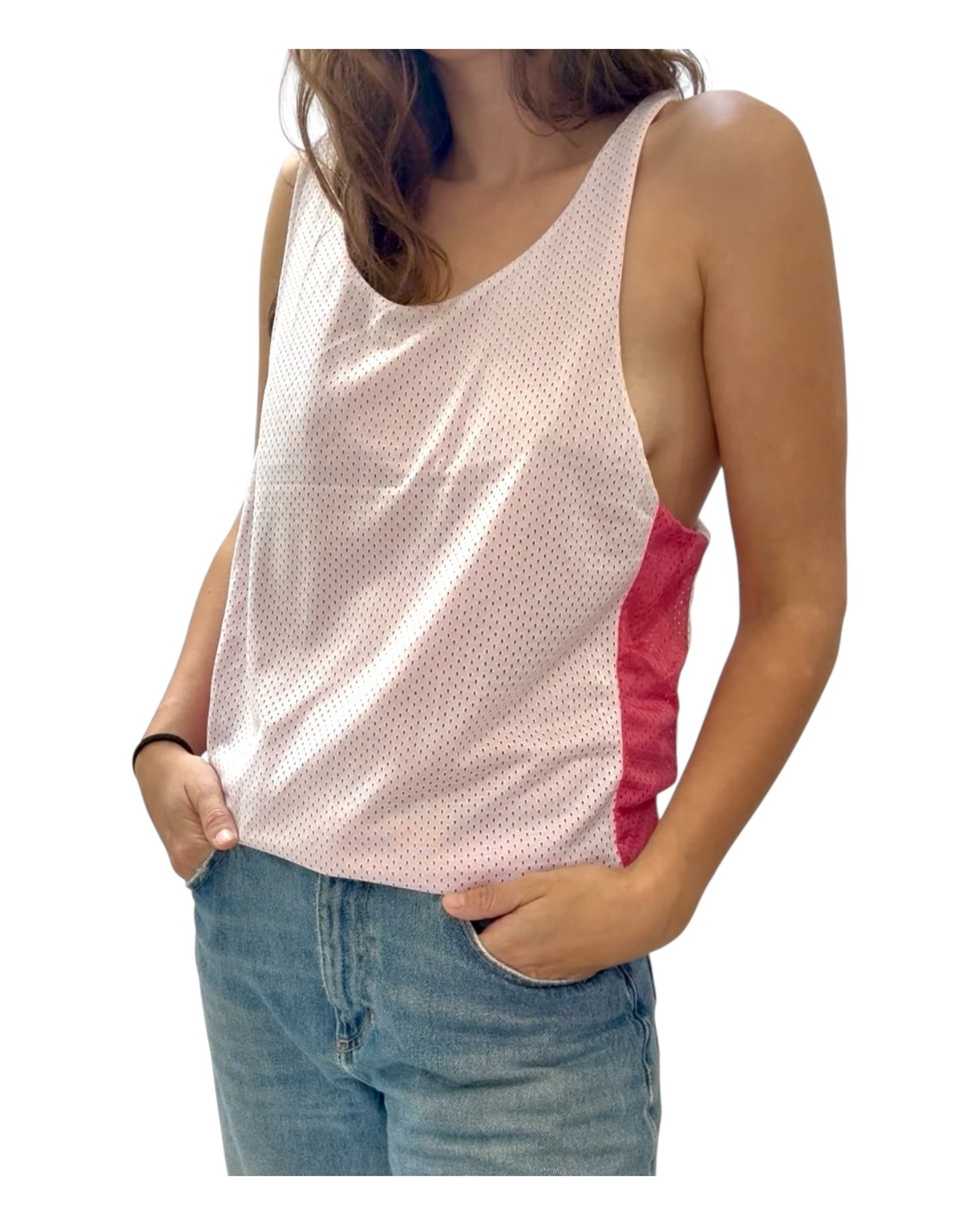 Vintage Pink and White Reversible Tank Top Jersey