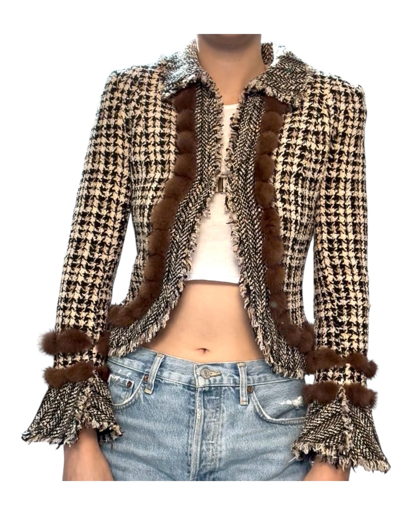 Vintage Terry Wool and Fur Argyle Blazer