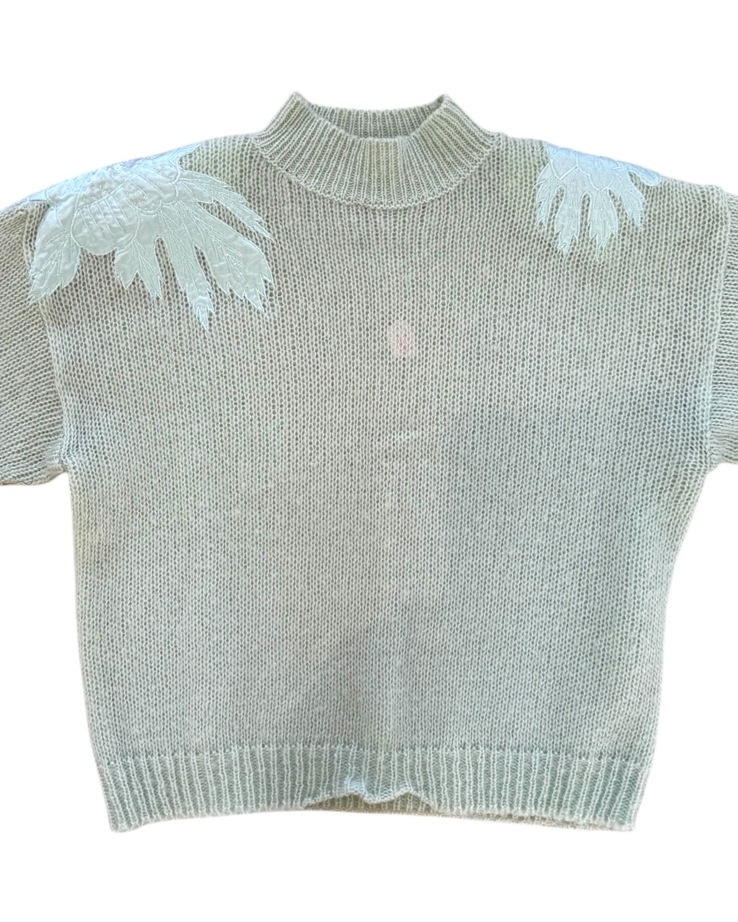 Vintage Mint Green Embellished Mock Neck Sweater