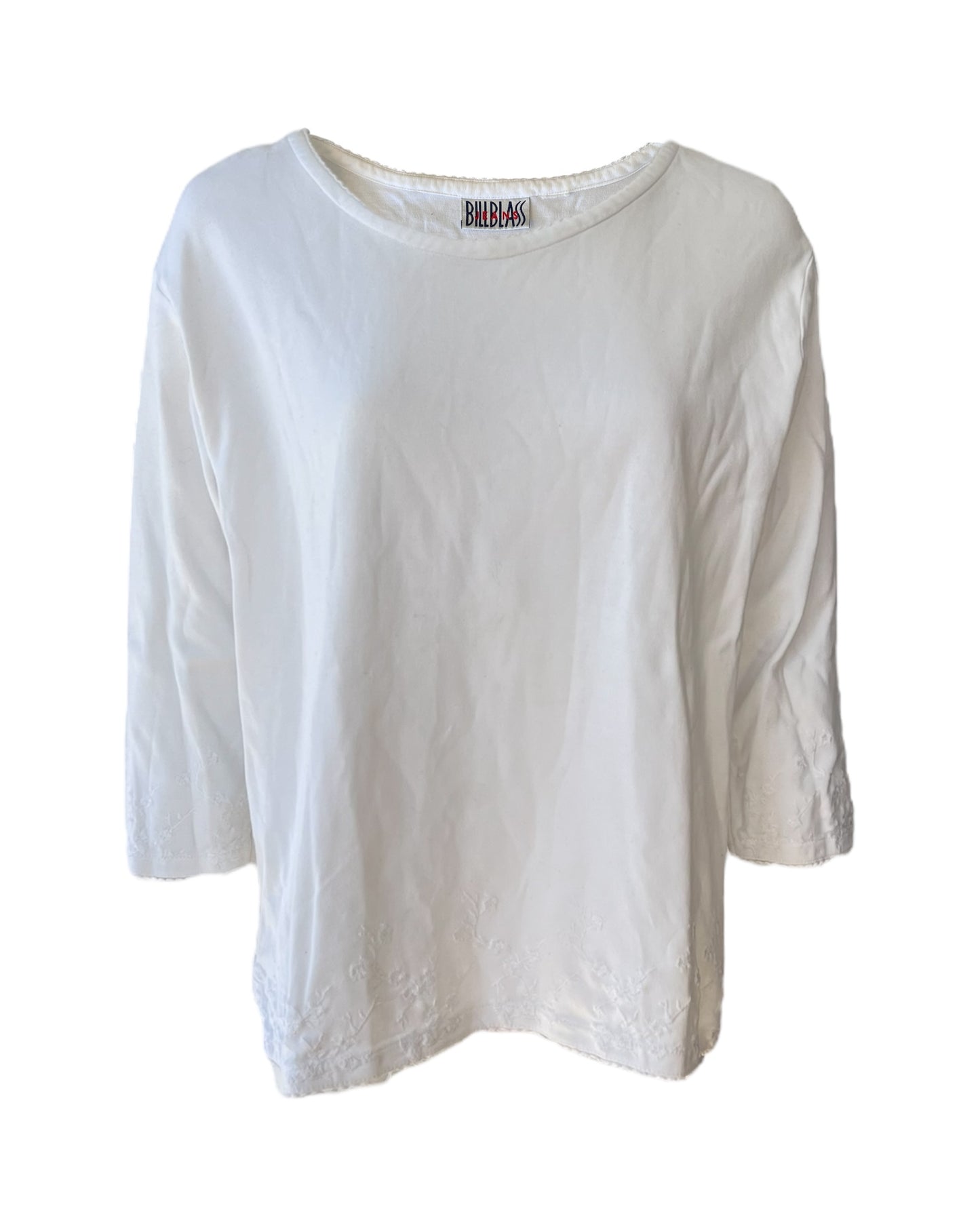 Vintage Bill Blass Embroidered Cotton White Long Sleeve Top
