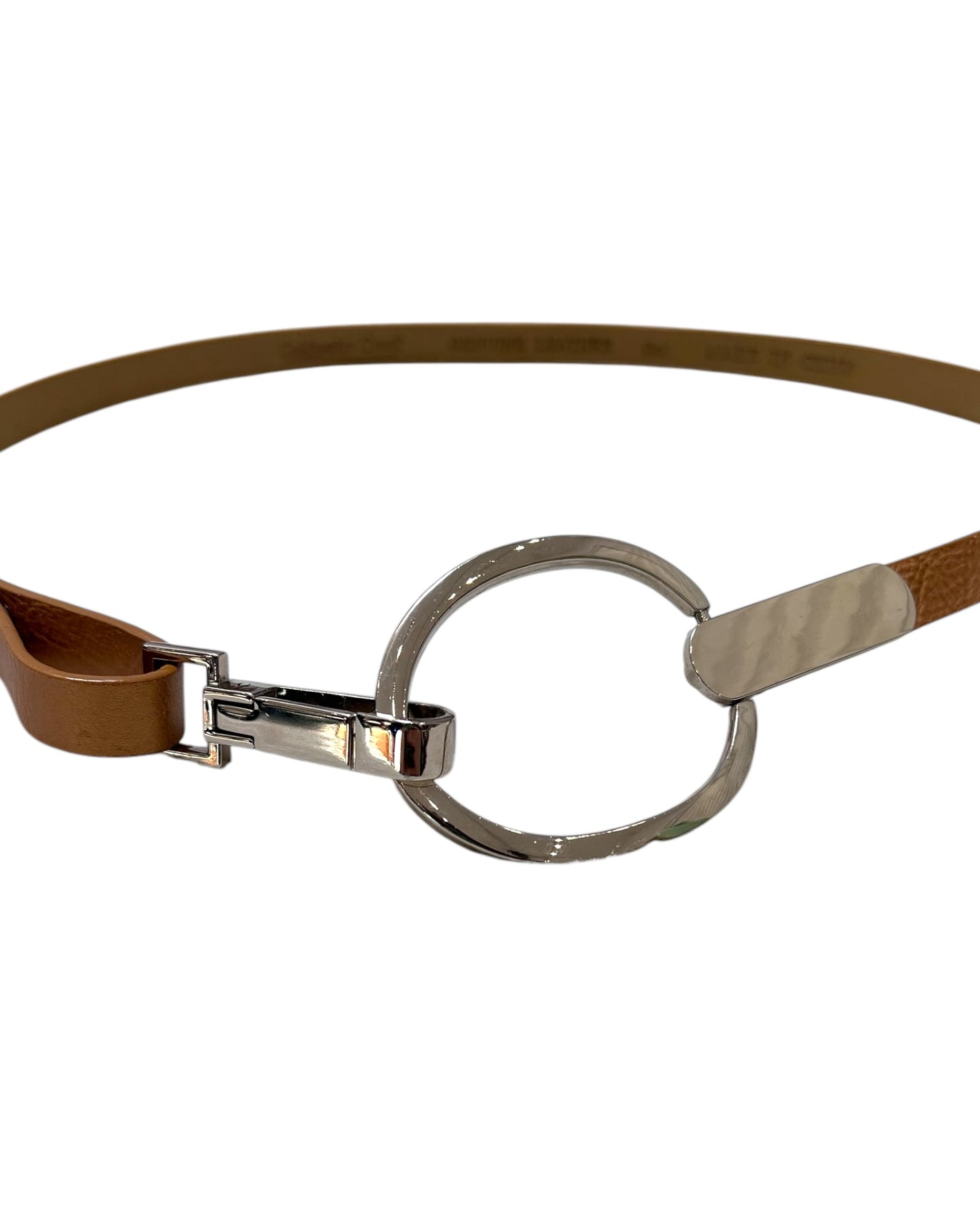 Vintage Mod Silver and Tan Leather Skinny Belt