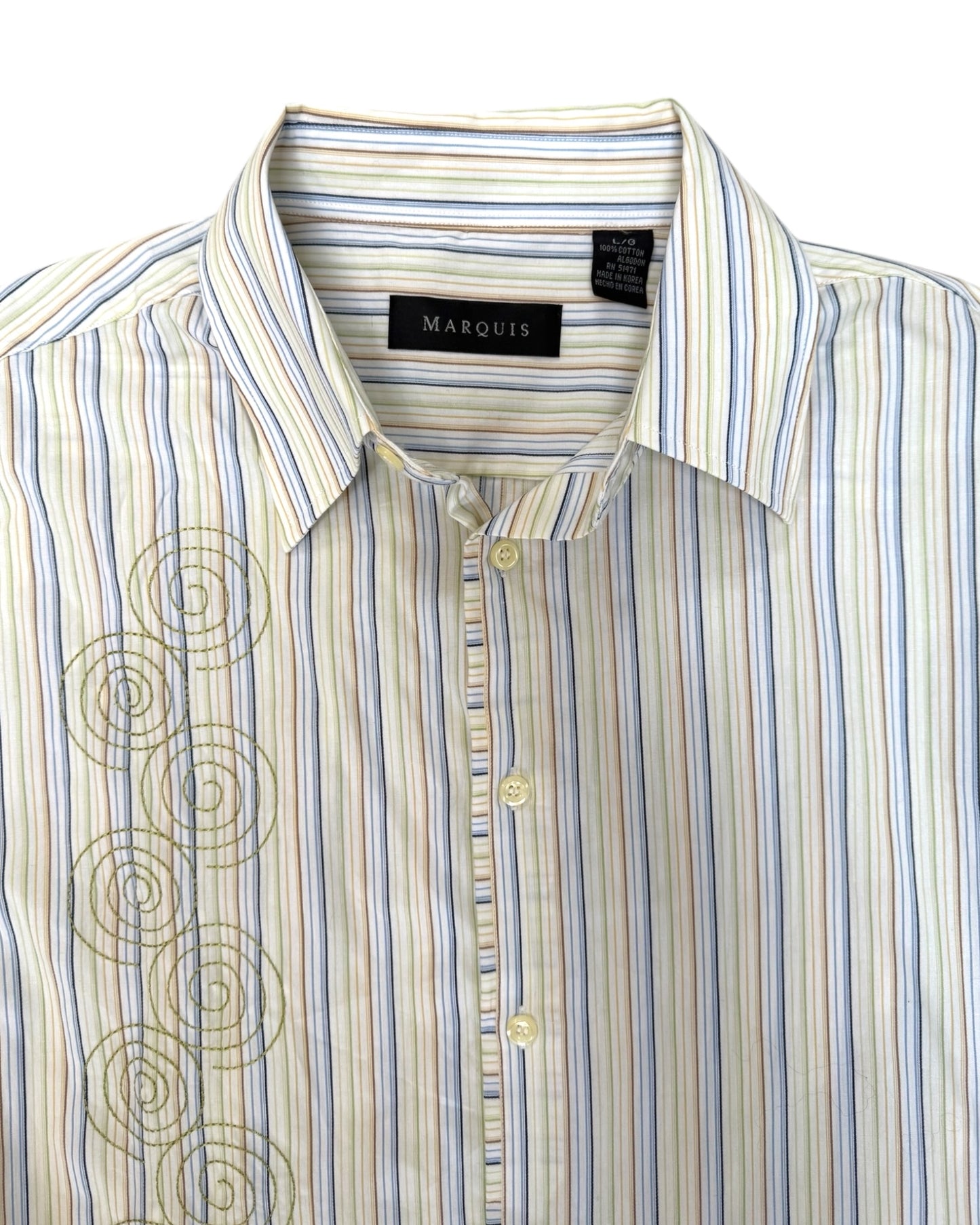 Vintage Short Sleeve Embroidered Stripe Button-Up Top